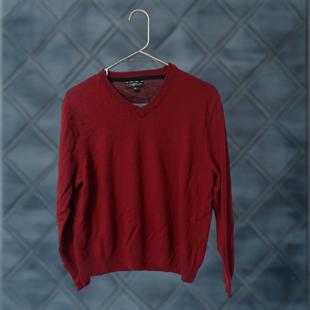 Club Room Club Room Mens Large V Neck Sweater Red Merino Wool Acrylic Size US L / EU 52-54 / 3 - 1 Thumbnail