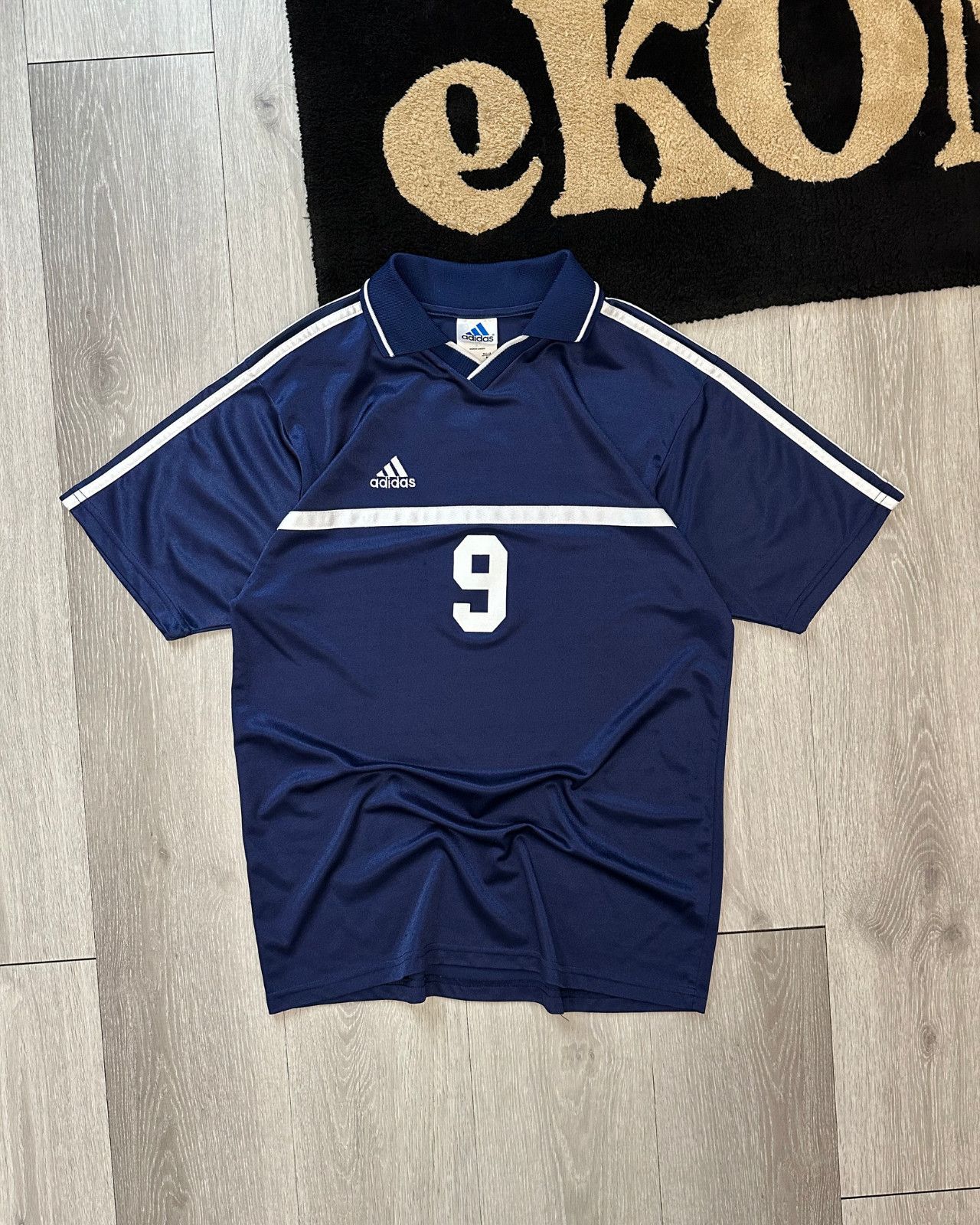 Adidas Vintage 90's Adidas #9 Navy Blue Soccer Jersey - Size Medium Size US M / EU 48-50 / 2 - 1 Thumbnail