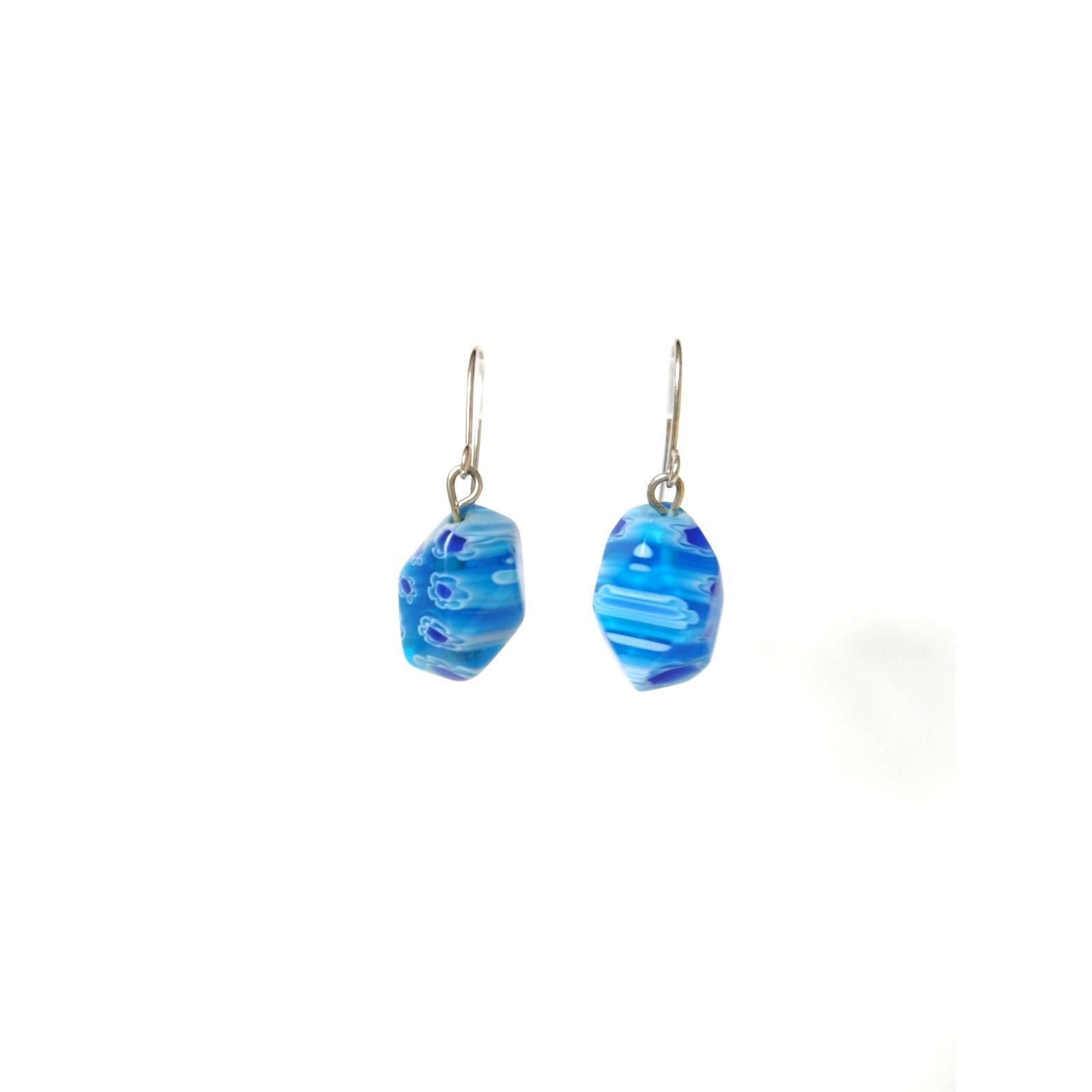 The Unbranded Brand Millefiori Glass Bead Aqua Royal Blue Dangle Drop Earrings Size ONE SIZE - 3 Thumbnail