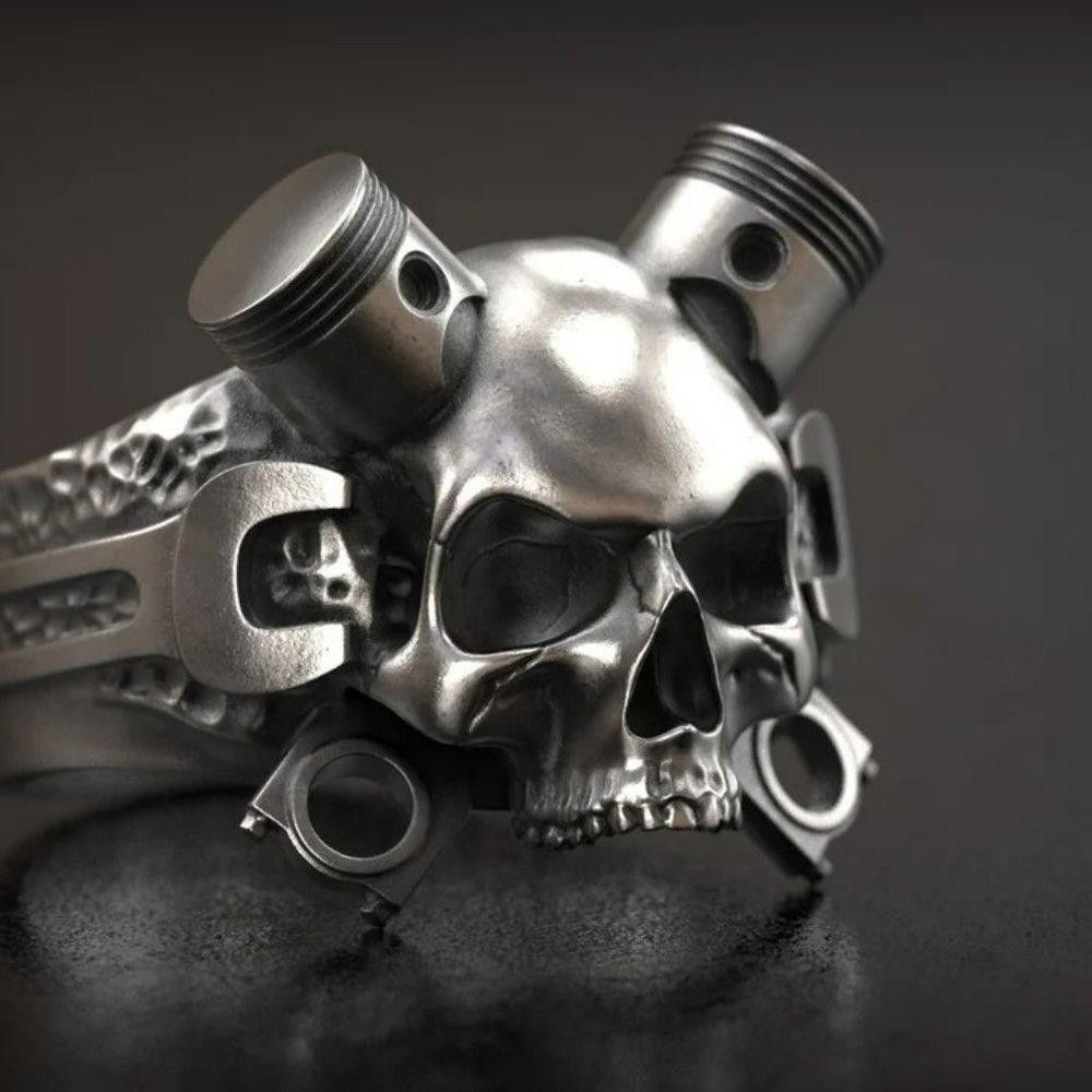 Designer Retro Steampunk Mechanical Wrench Skull Ring - Size 12 Size ONE SIZE - 3 Thumbnail