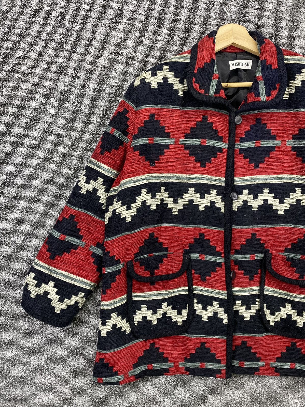 Japanese Brand Vintage VISUTOSU Aztec Navajo Native Design Wool Coat Jacket Size US L / EU 52-54 / 3 - 3 Thumbnail