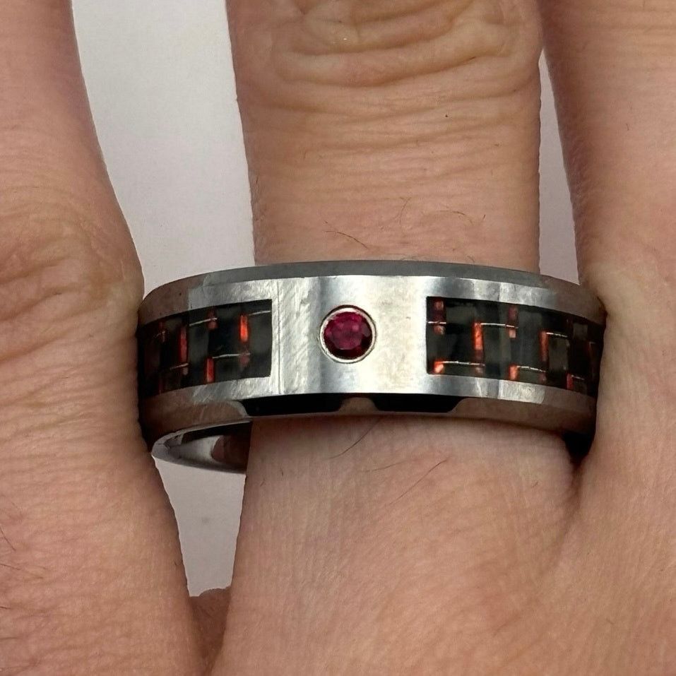 Other Silver & Red Gemstone Men’s Ring Size ONE SIZE - 1 Thumbnail