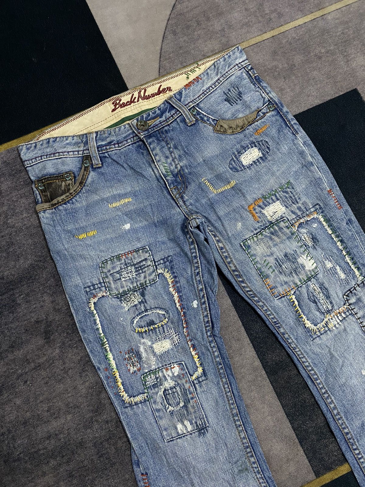Hysteric Glamour BACK NUMBER DISTRESSED FLARE BOOT CUT DENIM PANTS Size US 32 / EU 48 - 2 Thumbnail