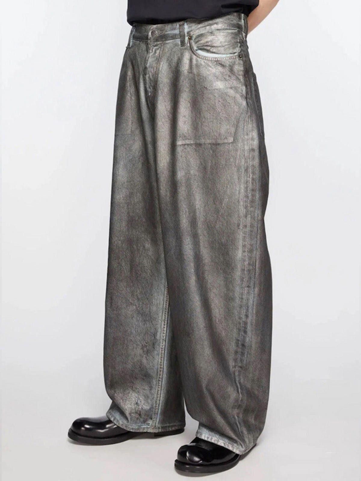 Other Gray Coated Baggy Wide Leg Jeans, Distressed Denim Pants Size US 28 / EU 44 - 3 Thumbnail