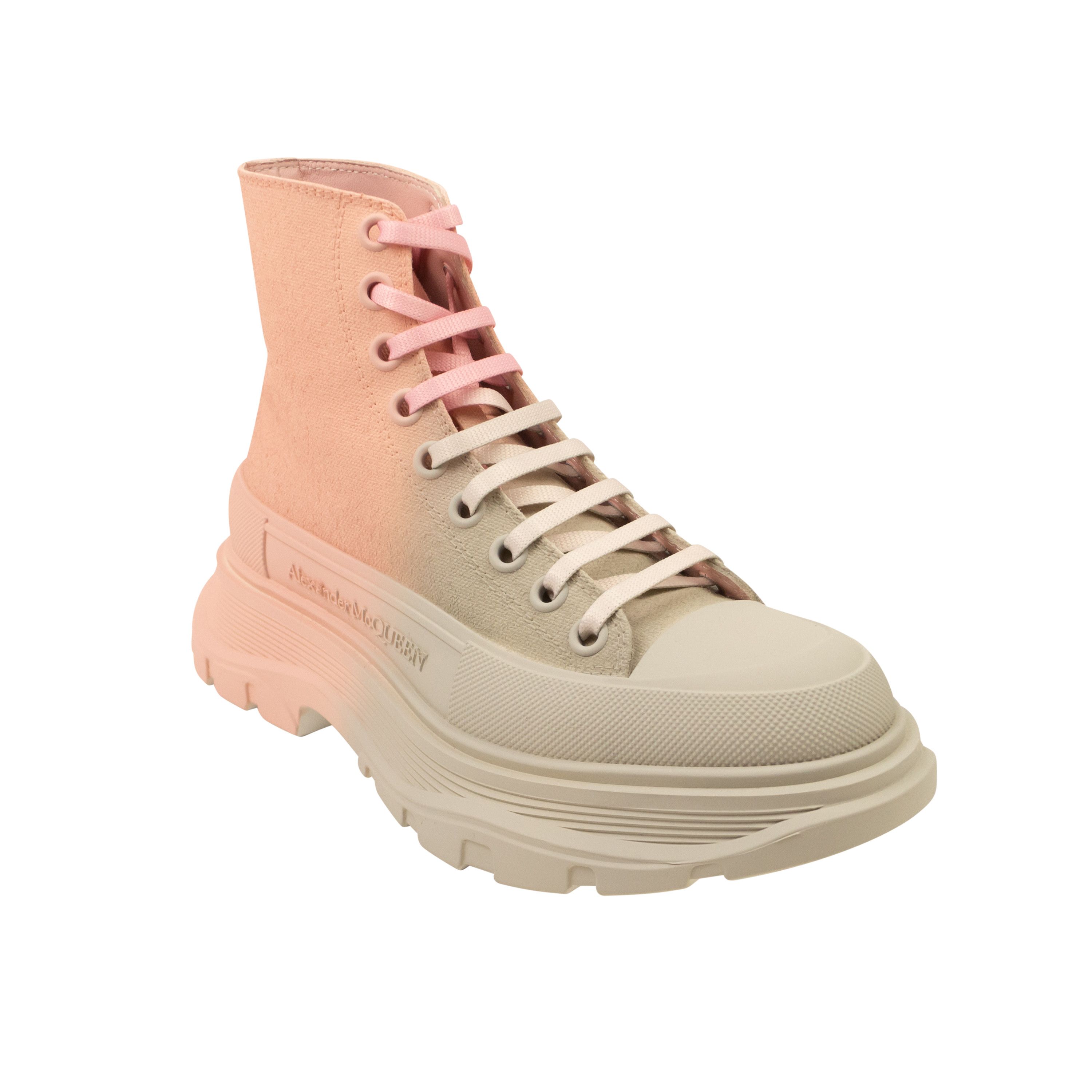 image of Alexander Mcqueen Pink & Grey Two Tone Tread Combat Boots Size 7/37, Women's