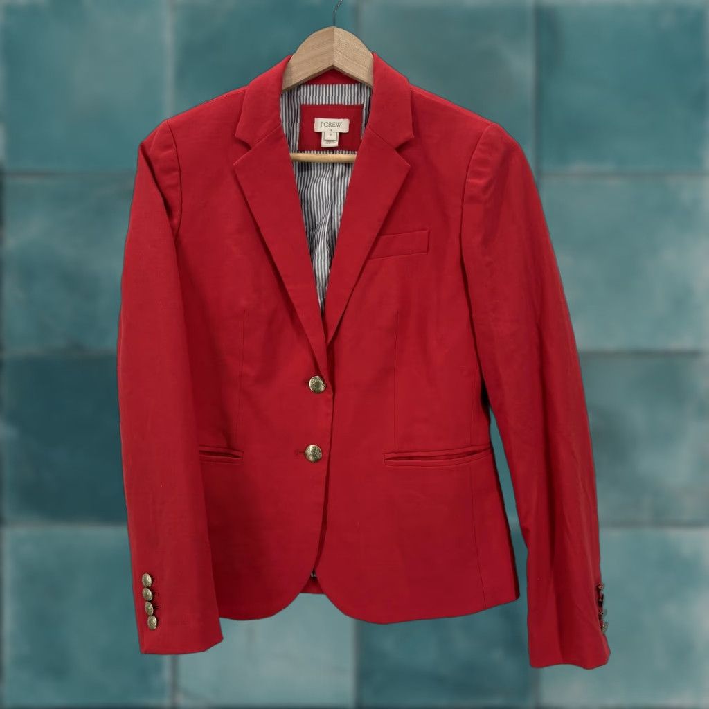 J.Crew J. Crew Blazer Womens 0 Red Wool Blend Two Button Gold Button Jacket Size XS / US 0-2 / IT 36-38 - 1 Thumbnail