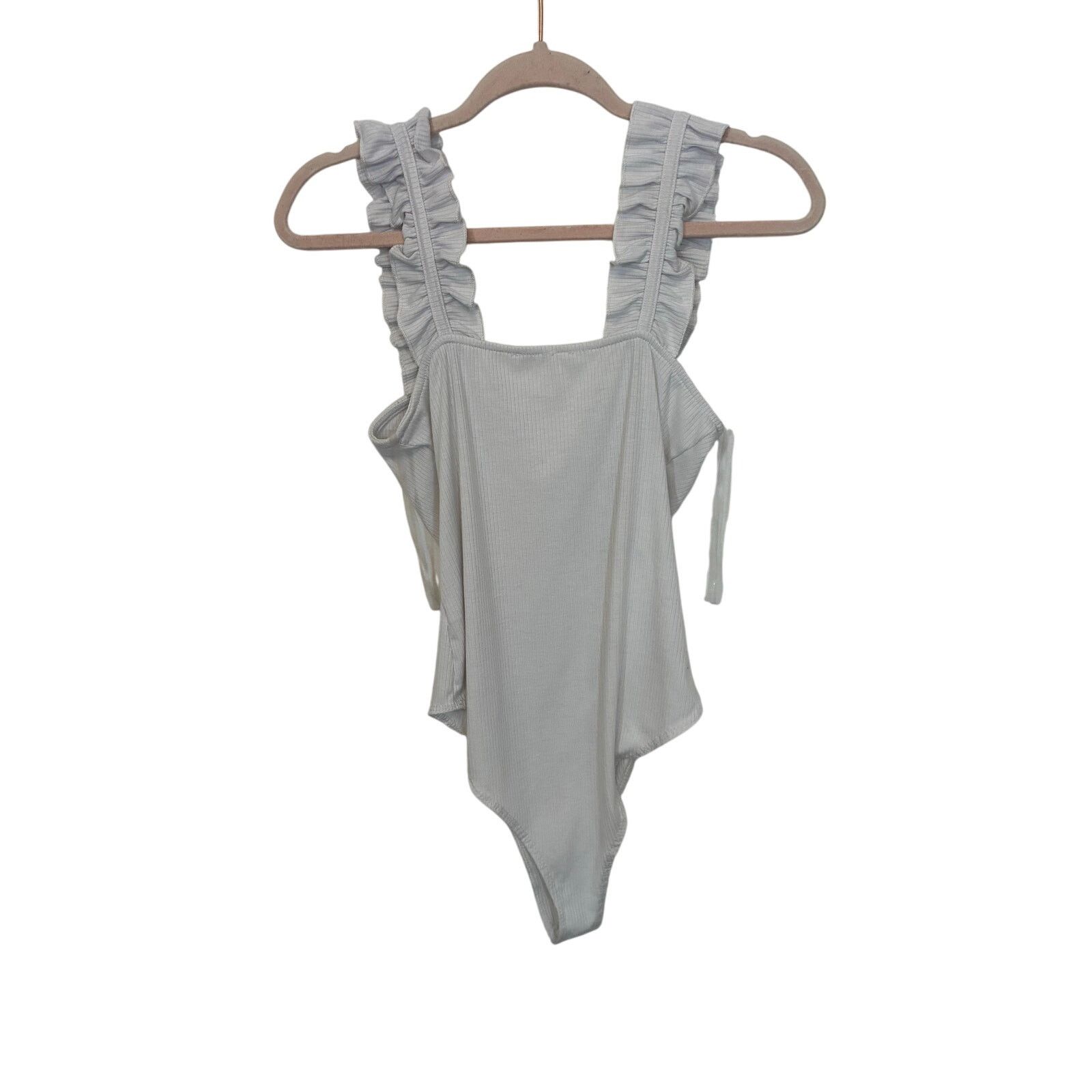 Anthropologie Entro White Ribbed Ruffled Tank Sleeveless Bodysuit Basic Size M / US 6-8 / IT 42-44 - 2 Thumbnail