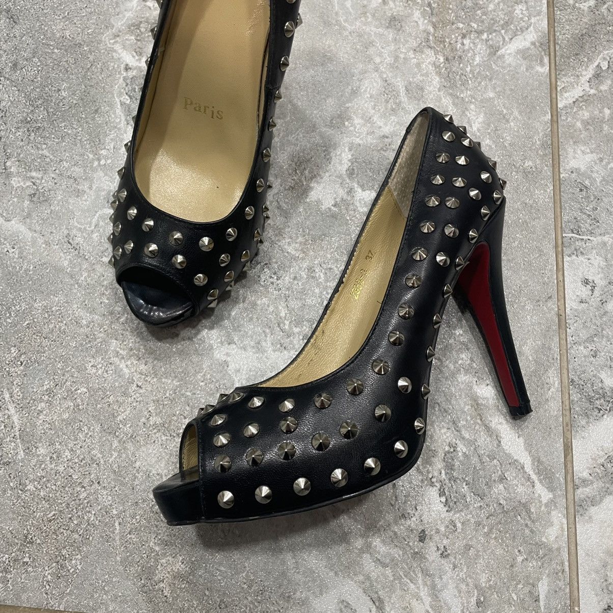 Christian Louboutin × If Six Was Nine Christian Louboutin Spike Heels Bianca Black Leather Platfor Size US 7 / IT 37 - 3 Thumbnail