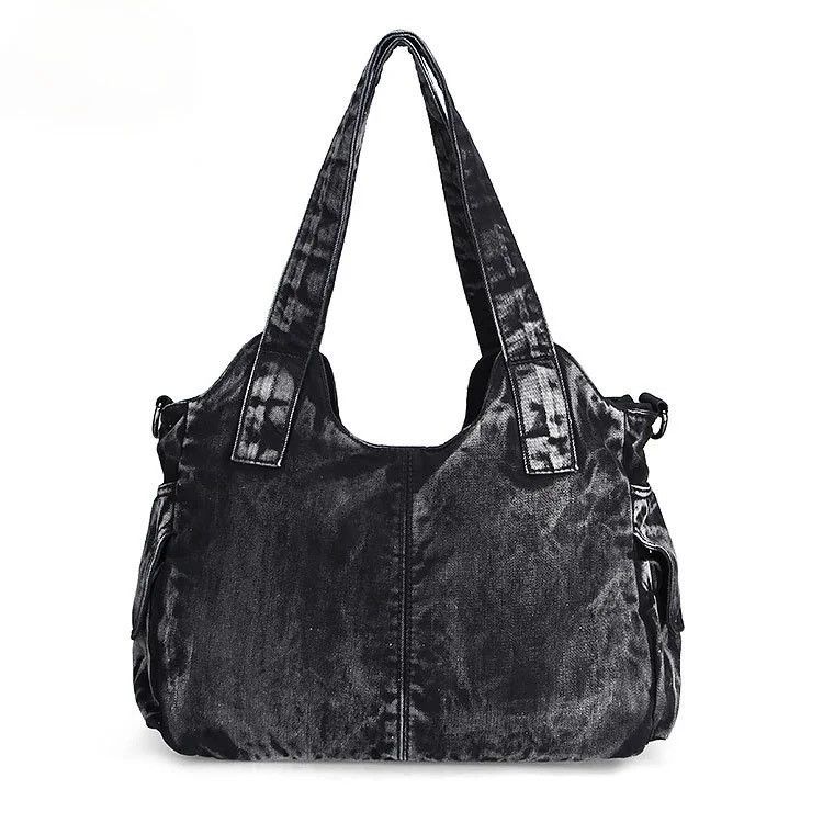 Vintage Y2k Casual Denim Tote Bag Hobo Bag with Pockets Size ONE SIZE - 2 Thumbnail