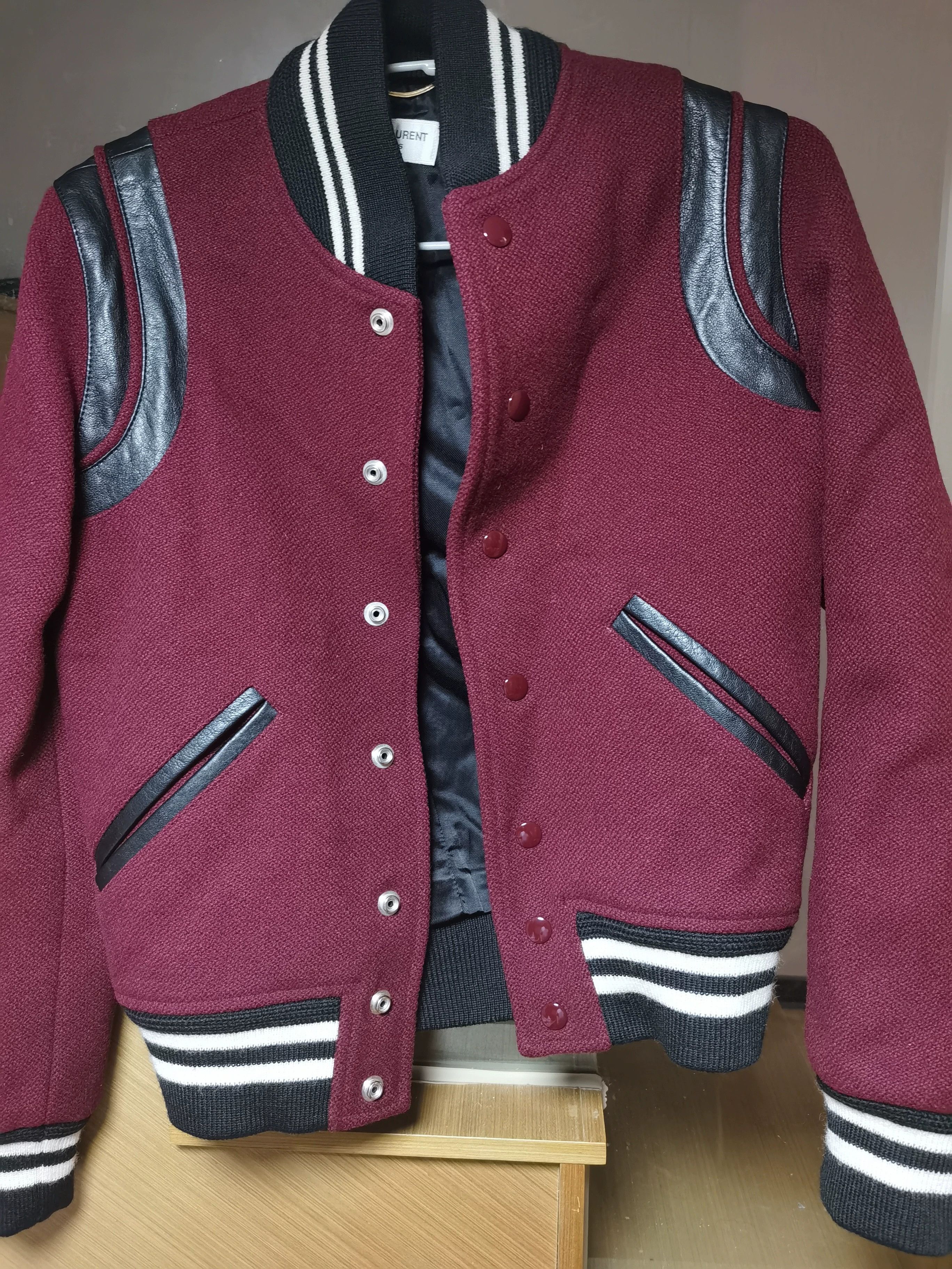 Saint Laurent Paris Saint Laurent Burgundy Baseball Jacket Size S / US 4 / IT 40 - 1 Thumbnail