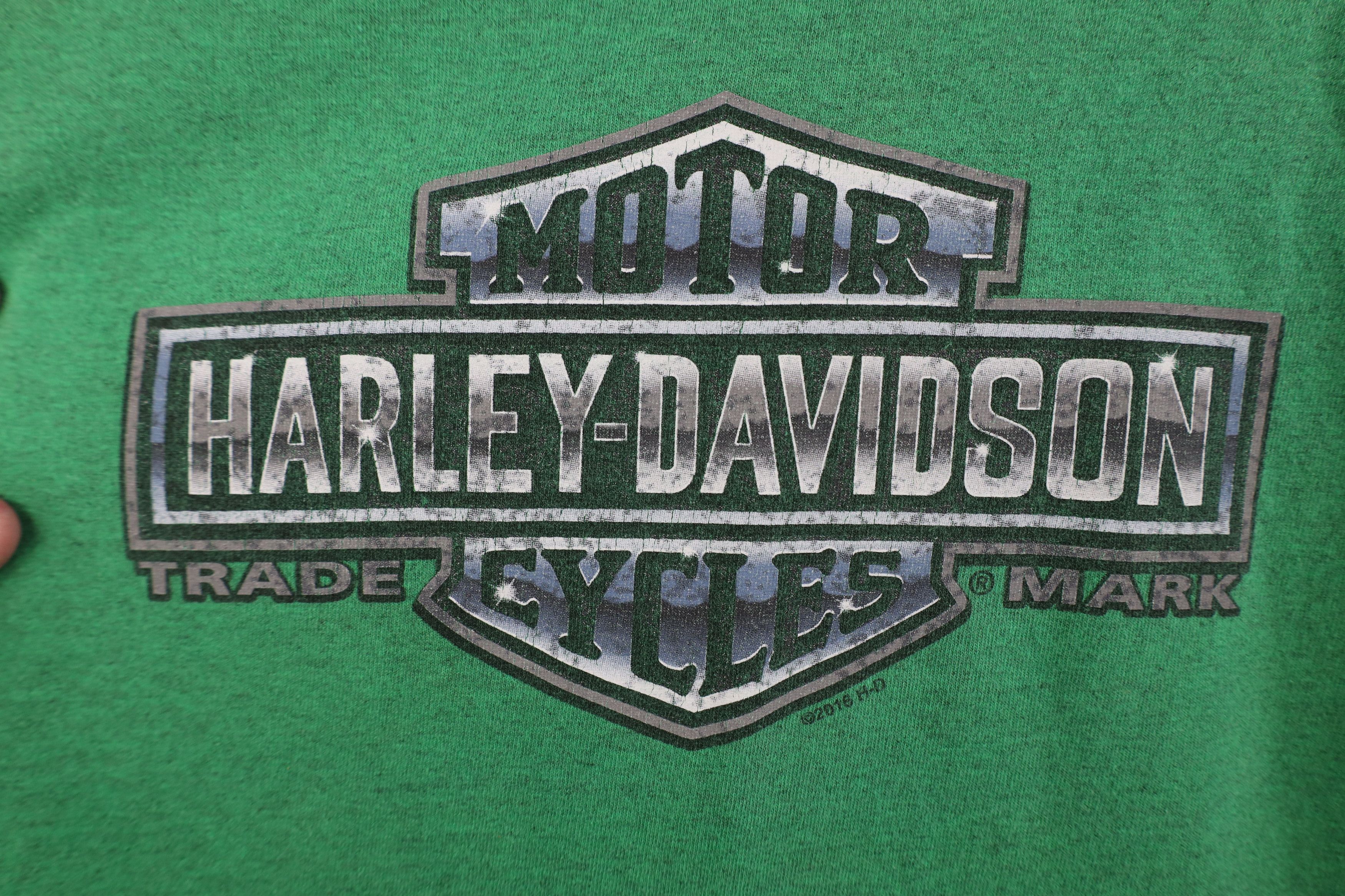 Harley Davidson Vintage Y2K Harley Davidson Spell Out Big Logo T-Shirt Green Size US L / EU 52-54 / 3 - 4 Thumbnail