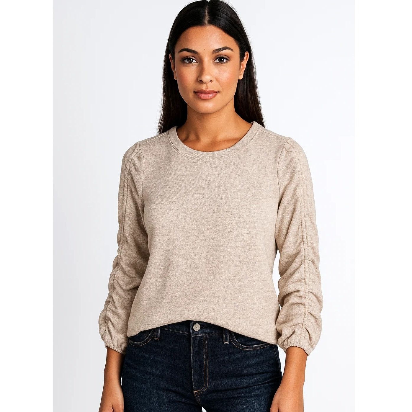 Vera Wang Simply Vera Wang Gray Ruched Sleeve Sweater - Size Small Size S / US 4 / IT 40 - 1 Thumbnail