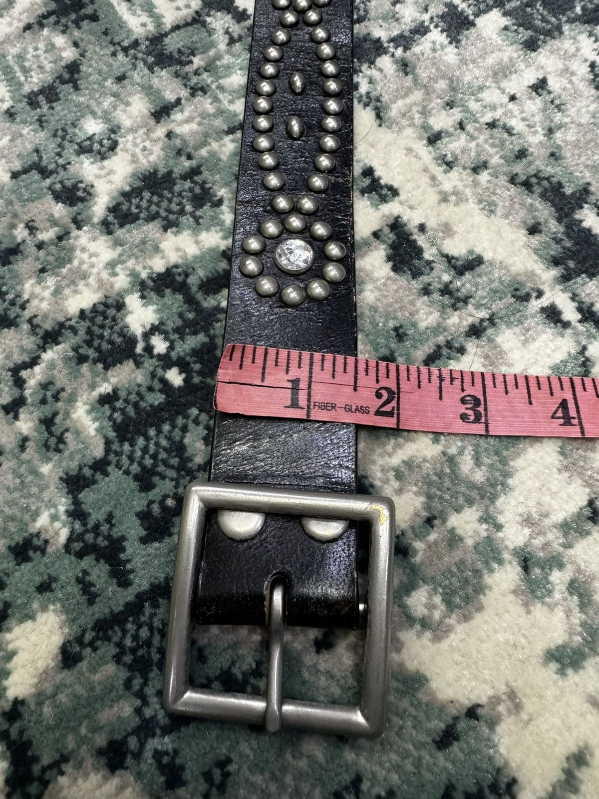 Leather RHINESTONE STUDDED LEATHER BELT ENGRAVED Size 34 - 3 Thumbnail
