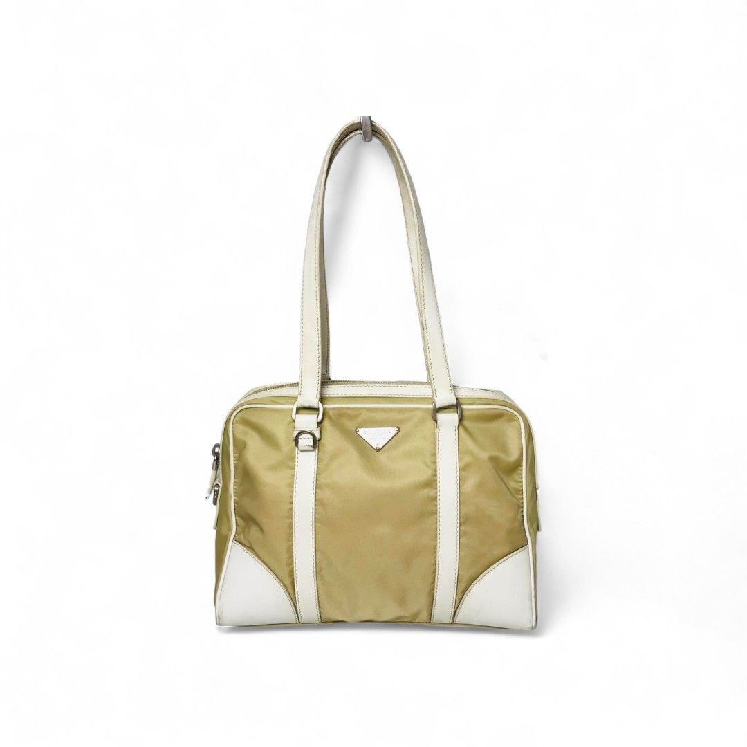 Prada Prada - Handbag White Leather Nylon Beige Shoulder Bag Size ONE SIZE - 1 Thumbnail
