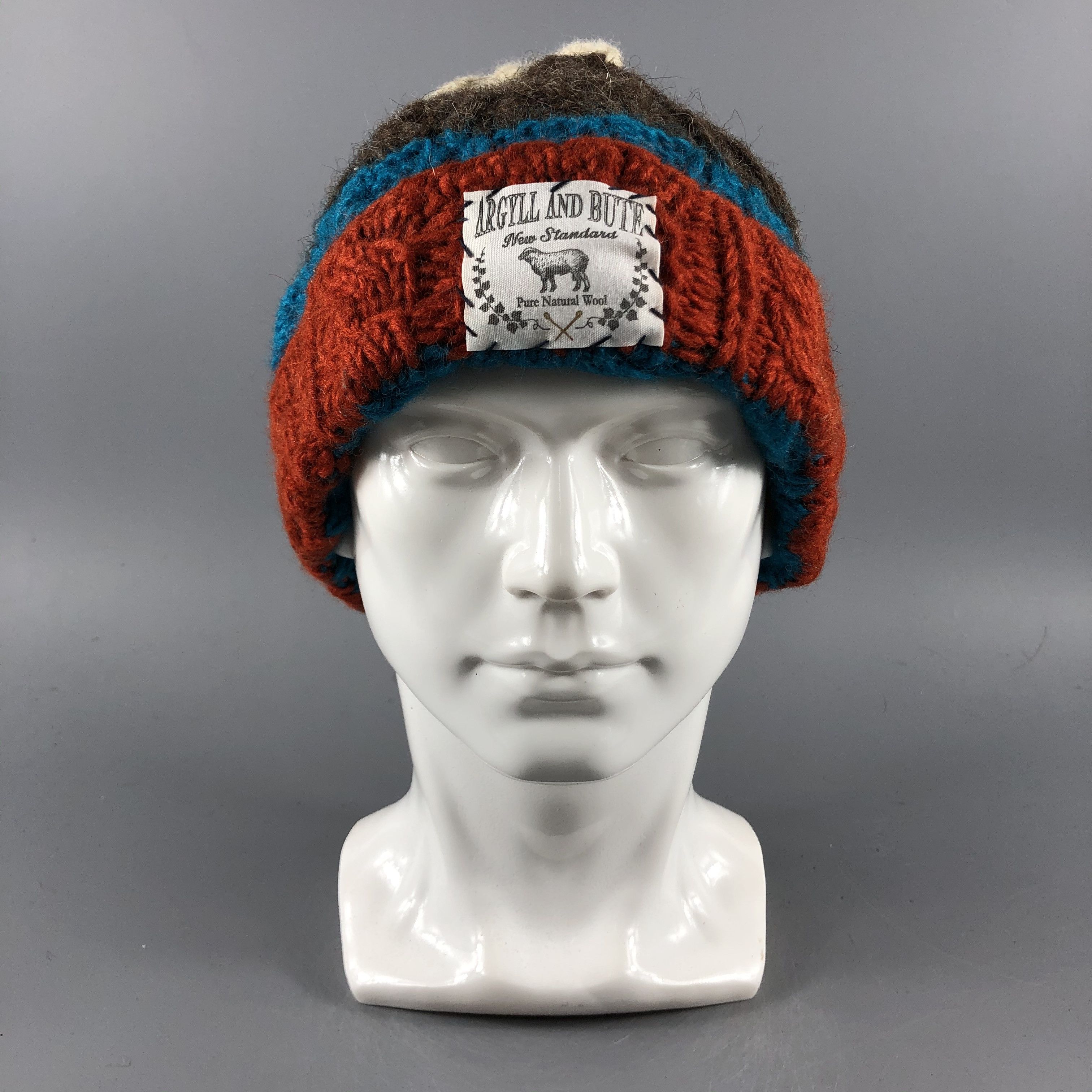 image of Vintage Argyll And Bute Hats Aran Knit Beanie Wool Snow Cap B524, Men's