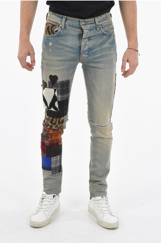 image of Amiri Slim-Fitting Artpatch Vintage-Effect Denims 15Cm in Blue, Men's (Size 31)