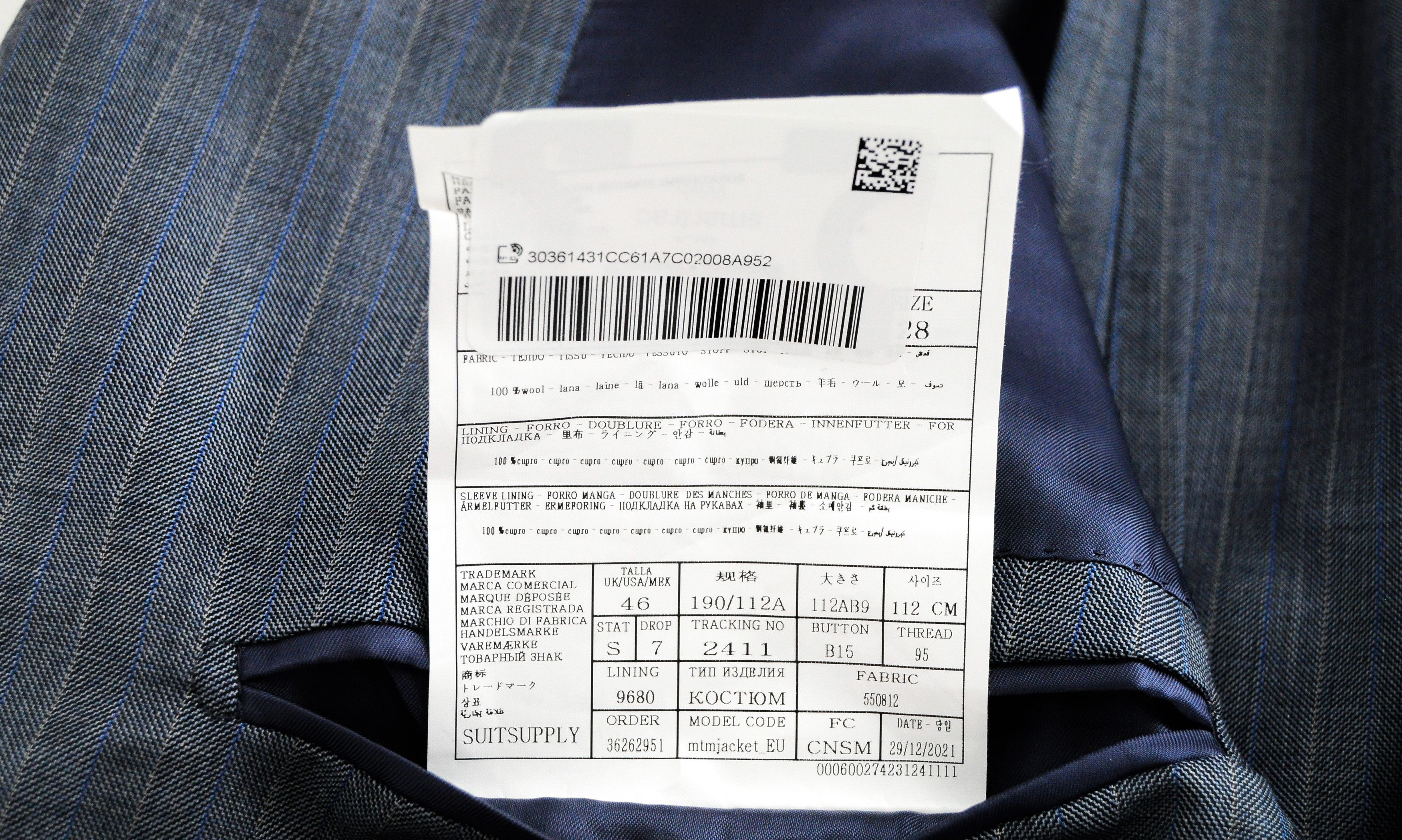 Suitsupply LA SPALLA UK46S Grey Blue Striped Wool Blazer 54604 Size 46S - 6 Thumbnail