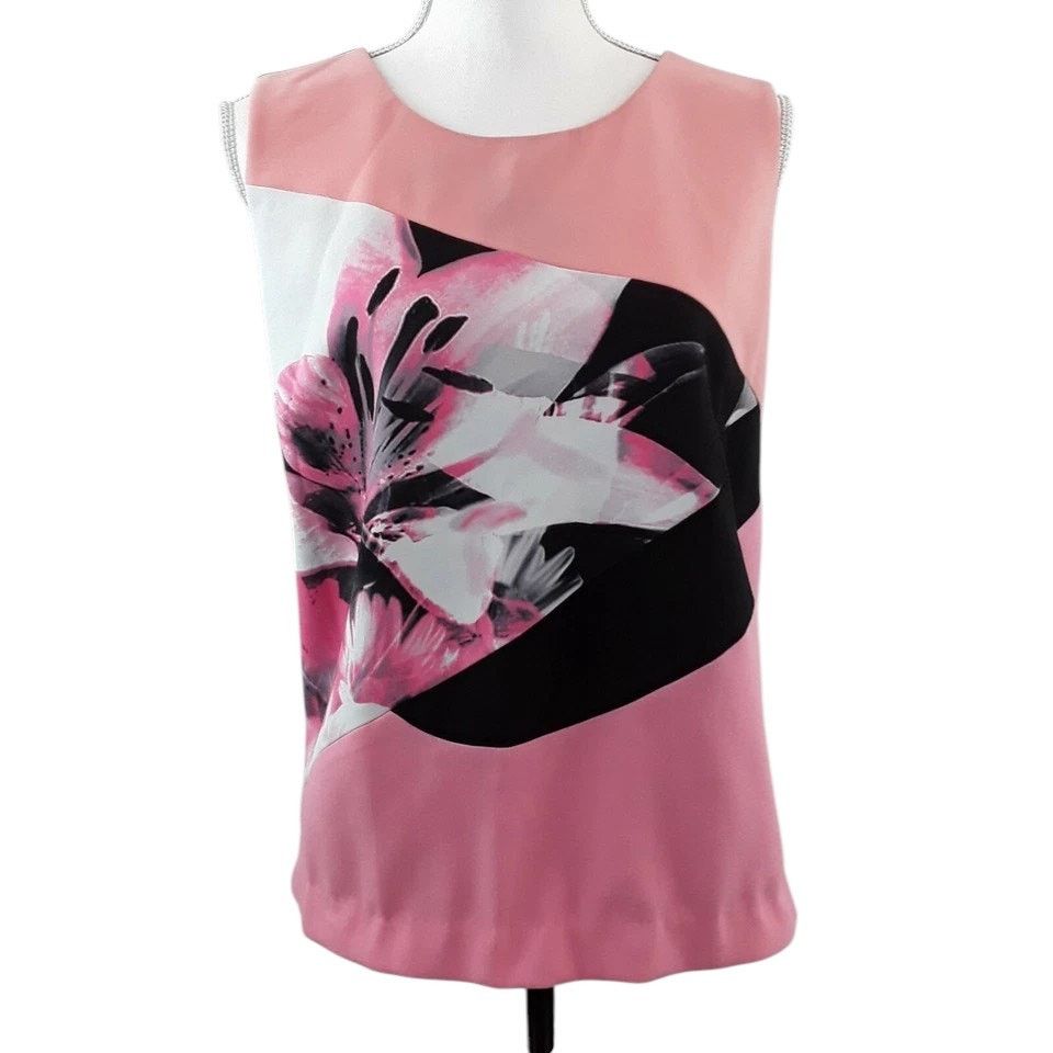 Ellen Tracy ELLEN TRACY Top Blouse XL Blush Pink Floral Front Black Back Size XL / US 12-14 / IT 48-50 - 4 Thumbnail