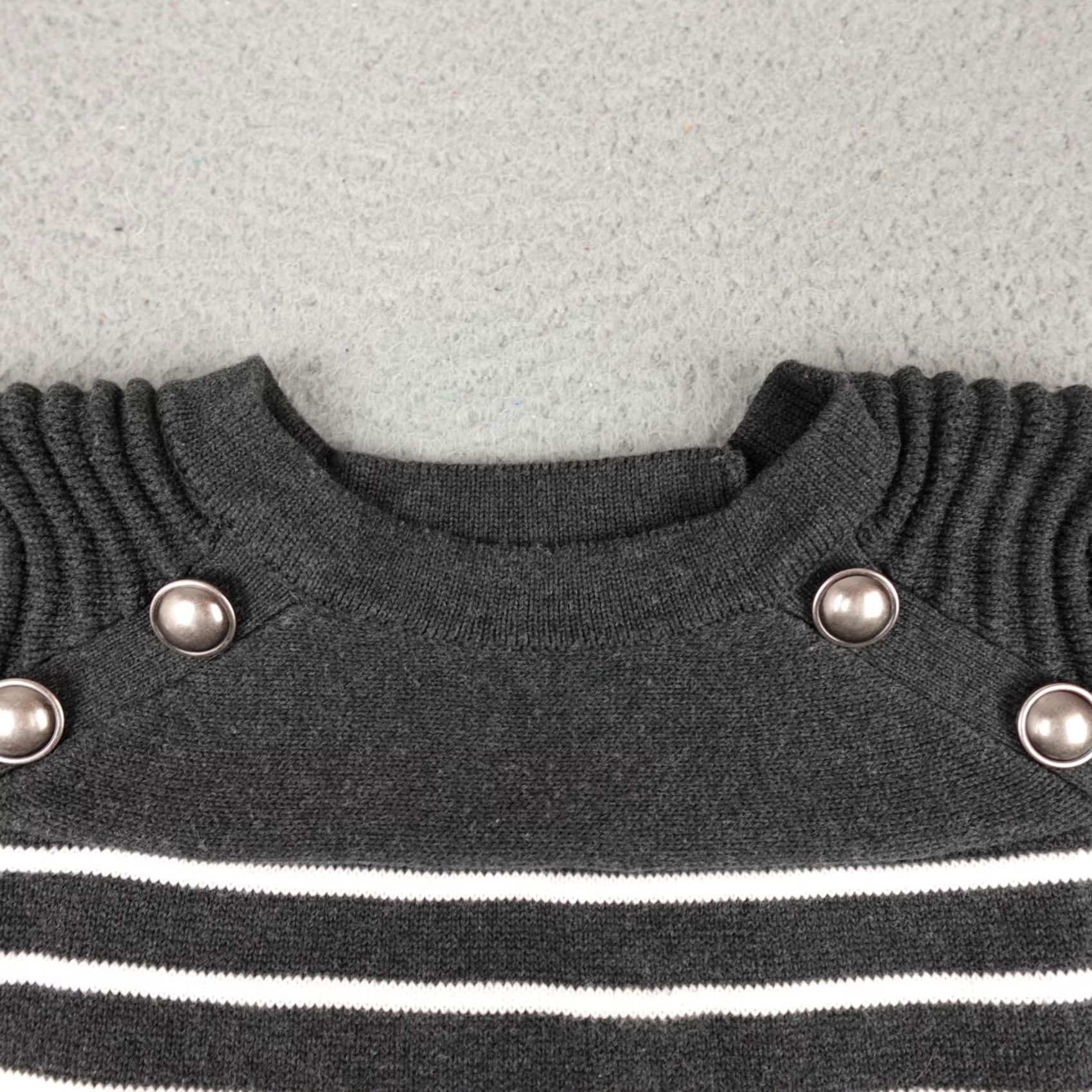 Vintage Pattyboutik Sweater Womens Small Gray White Striped Long Sleeve Pullover Knit Size S / US 4 / IT 40 - 4 Thumbnail