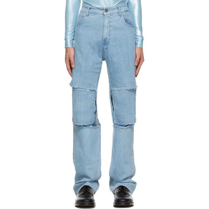 Raf Simons Raf Simons Blue Uneven Knee Patch Jeans Size US 32 / EU 48 - 2 Thumbnail