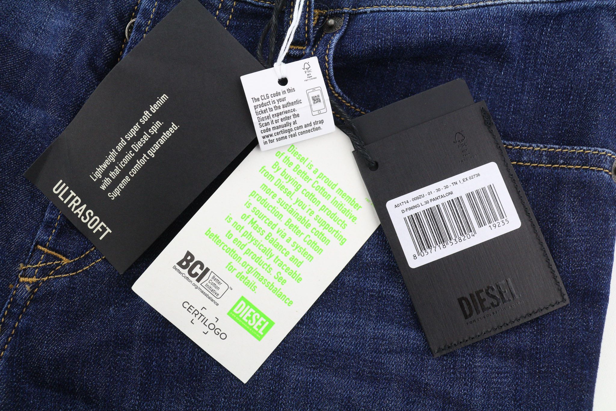 Diesel D-FINING 009ZU W30/L30 Stretch Washed Blue 40406 Size US 30 / EU 46 - 6 Thumbnail