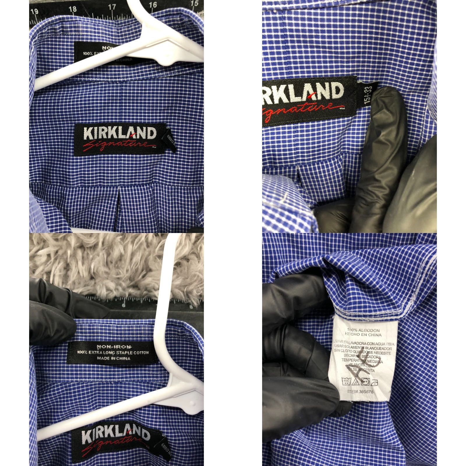 Vintage Kirkland Signature Non-Iron Shirt 15.5 Mens Long Sleeve Button Down Collar Blue Check NC Size US L / EU 52-54 / 3 - 8 Thumbnail
