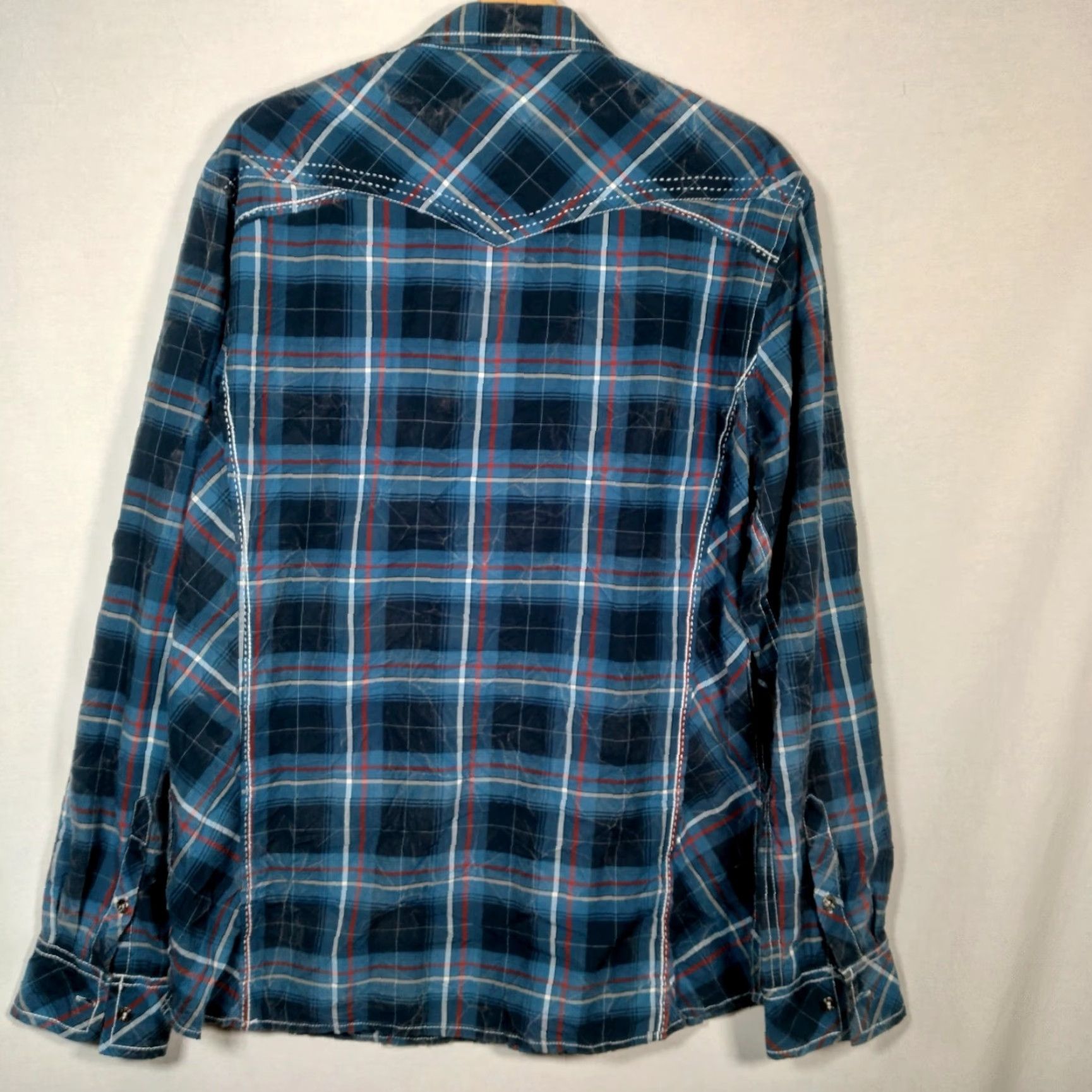 BKE BKE Shirt Men L Athletic Blue Plaid Western Distressed Look Long Sleeve Size US L / EU 52-54 / 3 - 2 Thumbnail