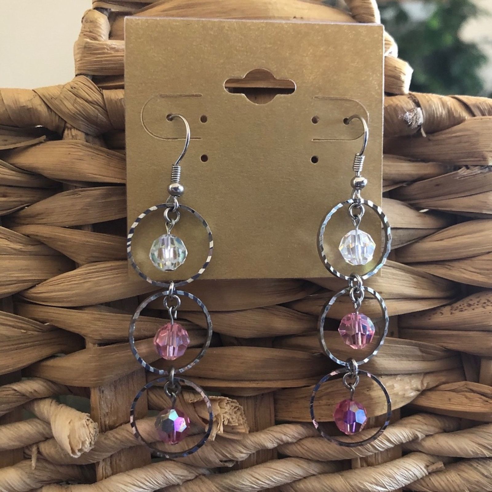 Jewelry Silver tone di-cut ring glass gem drop earrings Size ONE SIZE - 1 Thumbnail