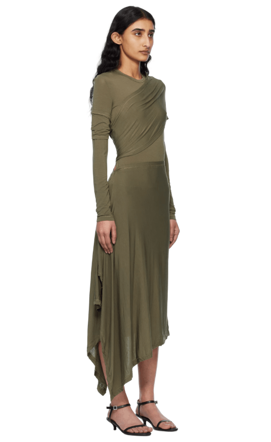 Helmut Lang BNWT SS25 HELMUT LANG KHAKI PROTECTION MIDI DRESS L Size L / US 10 / IT 46 - 12 Thumbnail