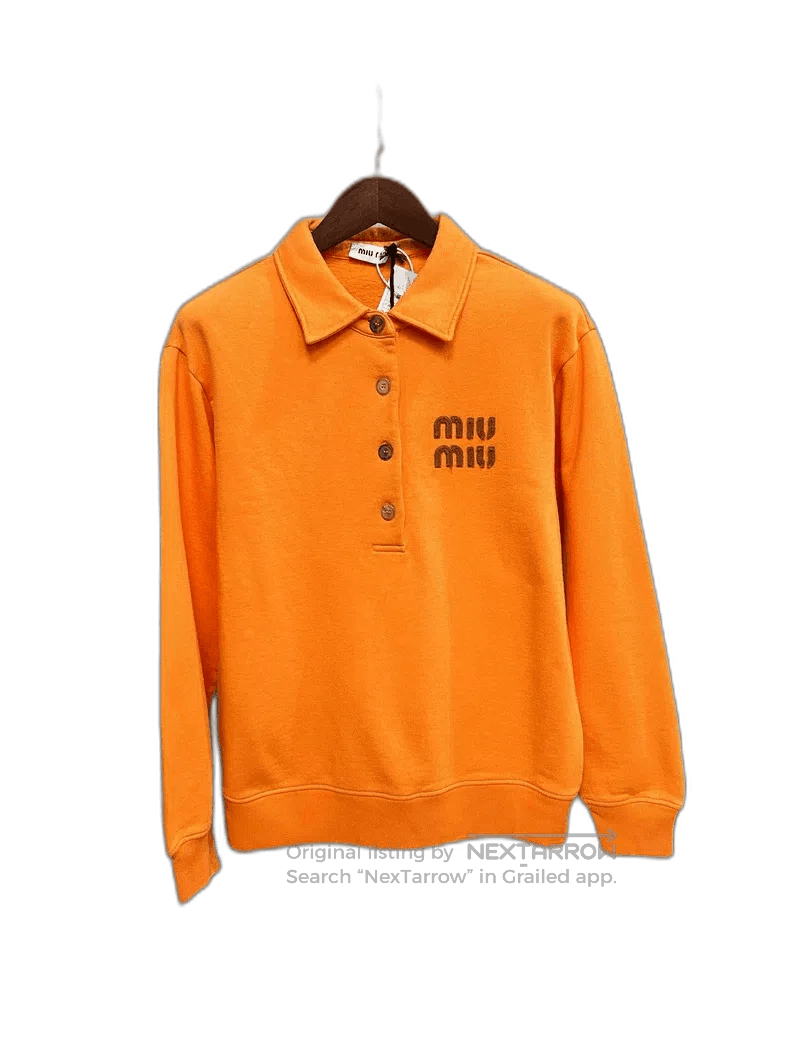 Miu Miu Orange Logo Long Sleeve Sweatshirt.
