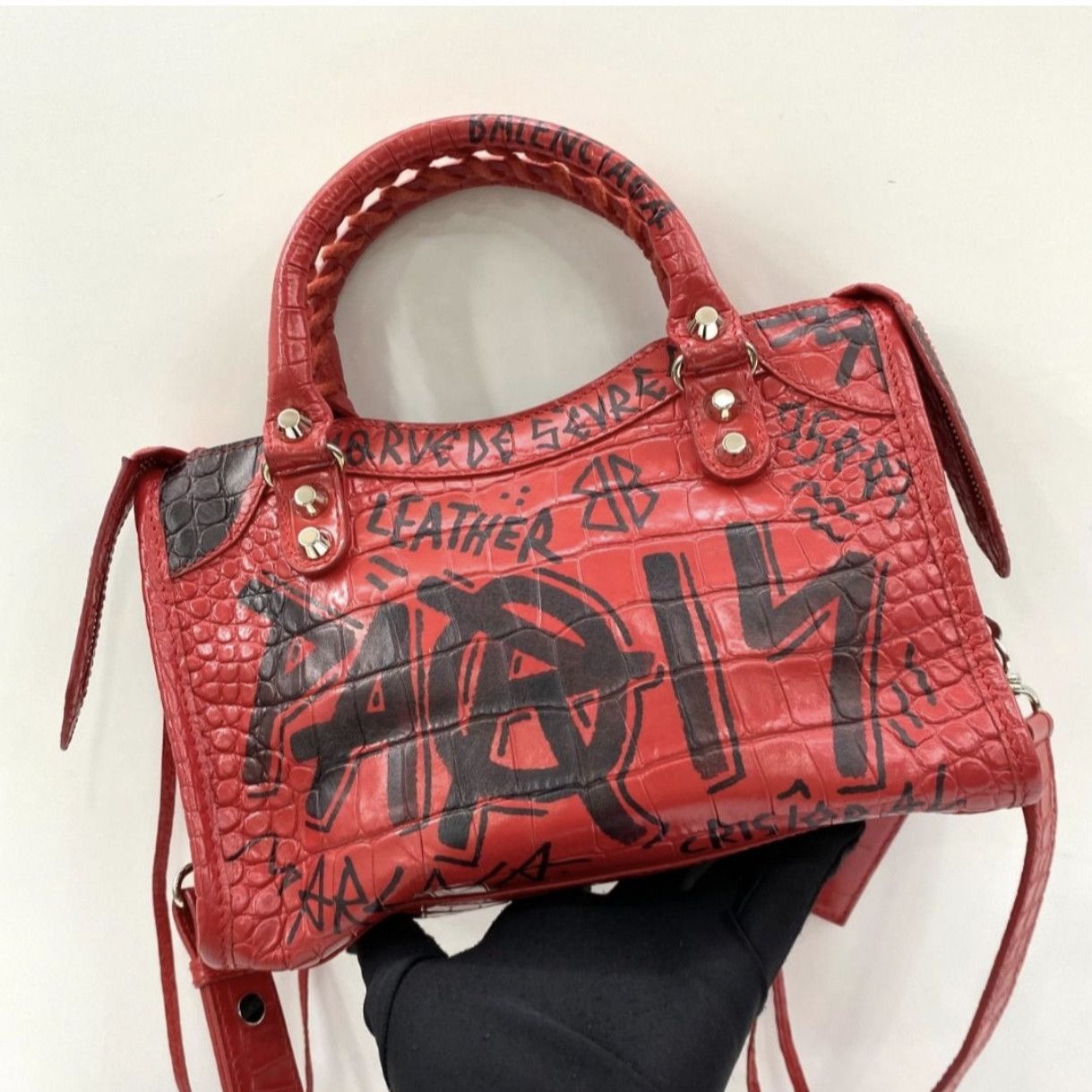 Balenciaga Balenciaga Calfskin Crocodile Embossed Graffiti Mini City Size ONE SIZE - 5 Thumbnail