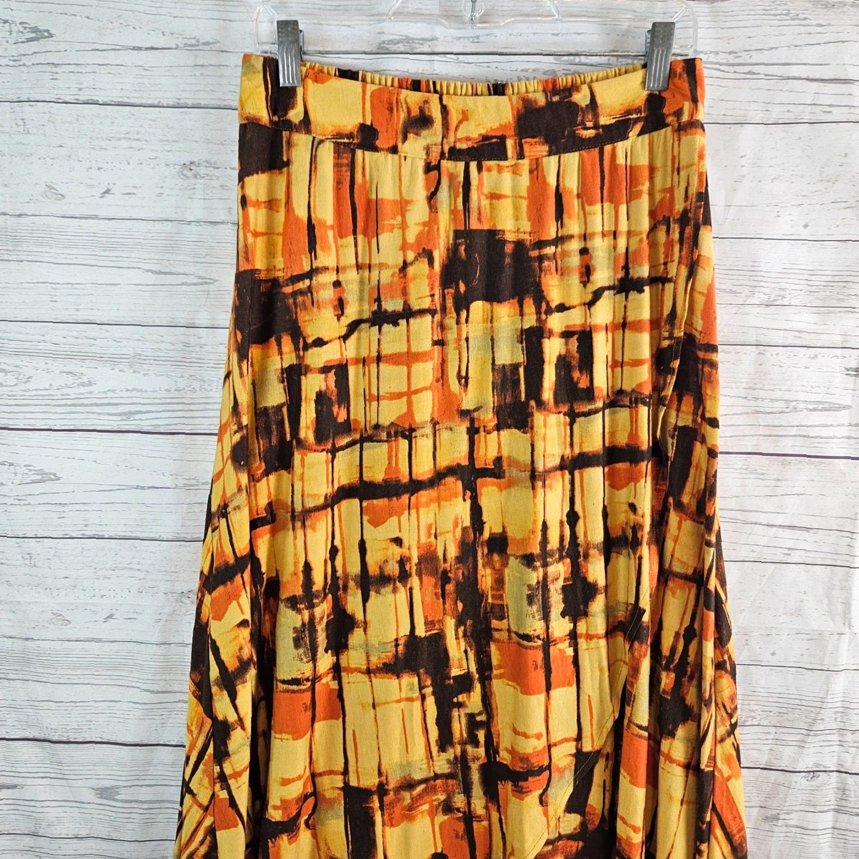 Vintage Ranna Gill Skirt Womens Small Orange Yellow Pull On Rayon Blend A-Line Long 40.5" Waist 14.5" Summer Spring Women Size 28" / US 6 / IT 42 - 2 Thumbnail