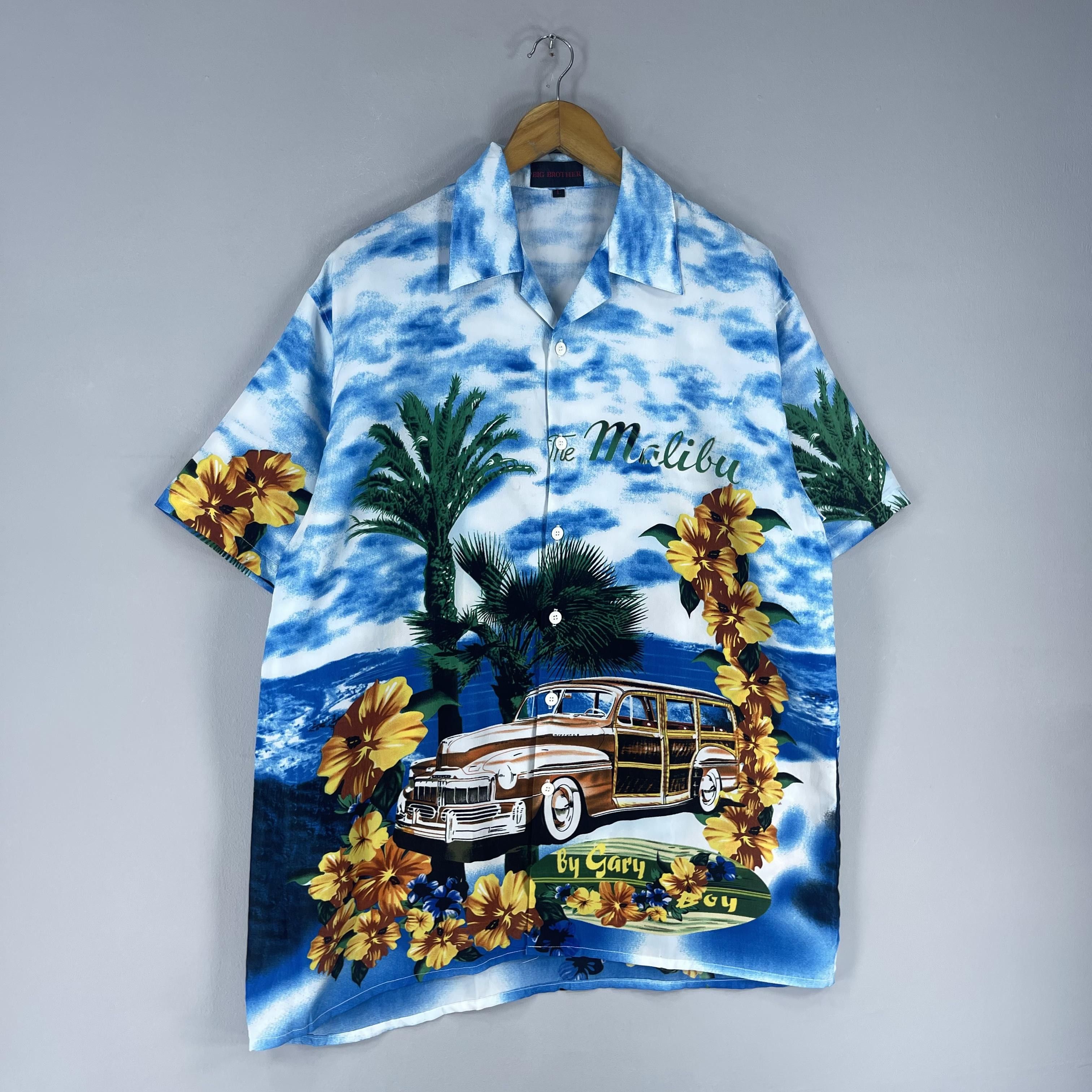 Vintage Vintage Hawaiian Classic Car Malibu Beach Button Up Shirt Size US L / EU 52-54 / 3 - 3 Thumbnail
