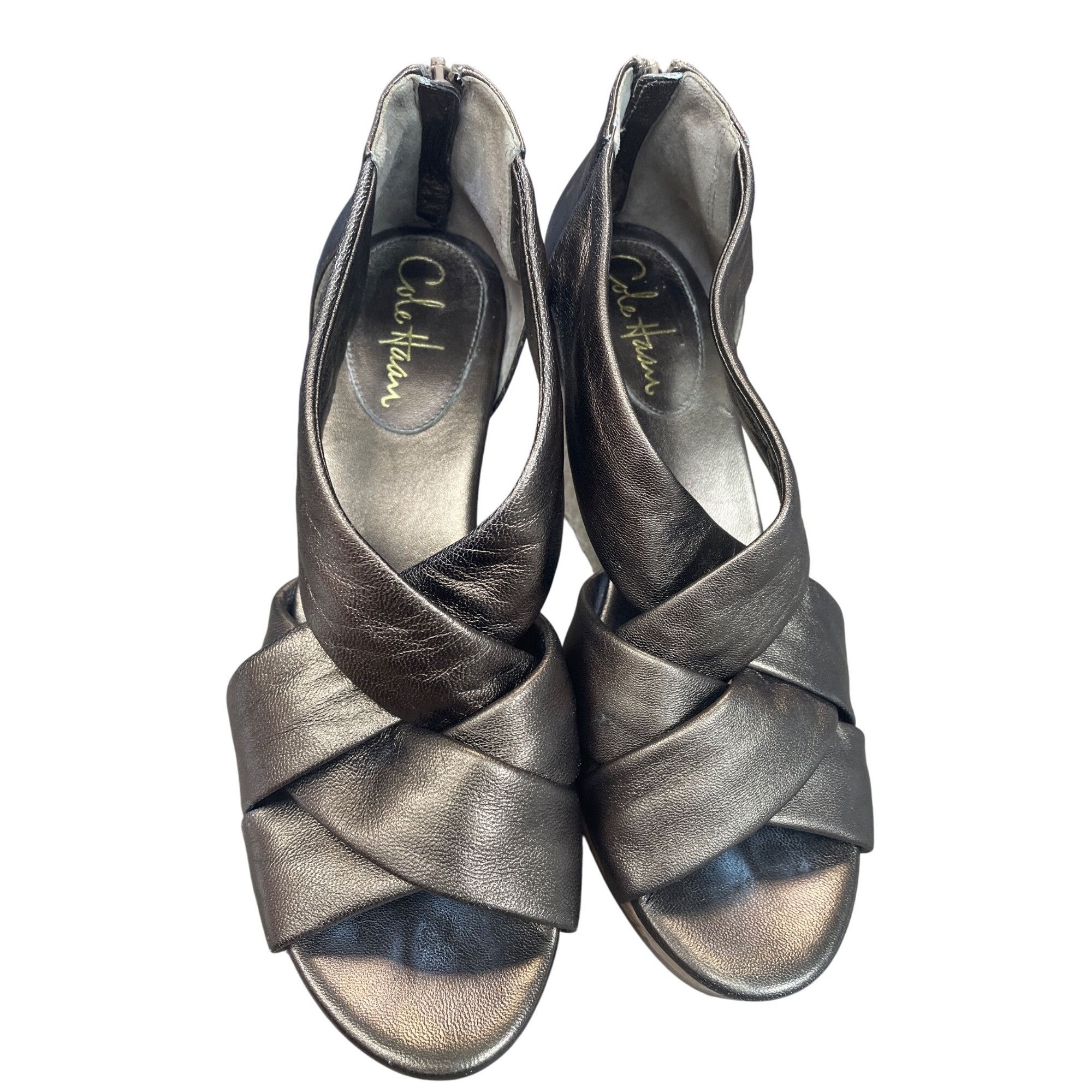 Cole Haan Cole Haan Womans Gold Beige 4" Wedge Heels Shoes Sz 9527 Size US 8 / IT 38 - 7 Thumbnail