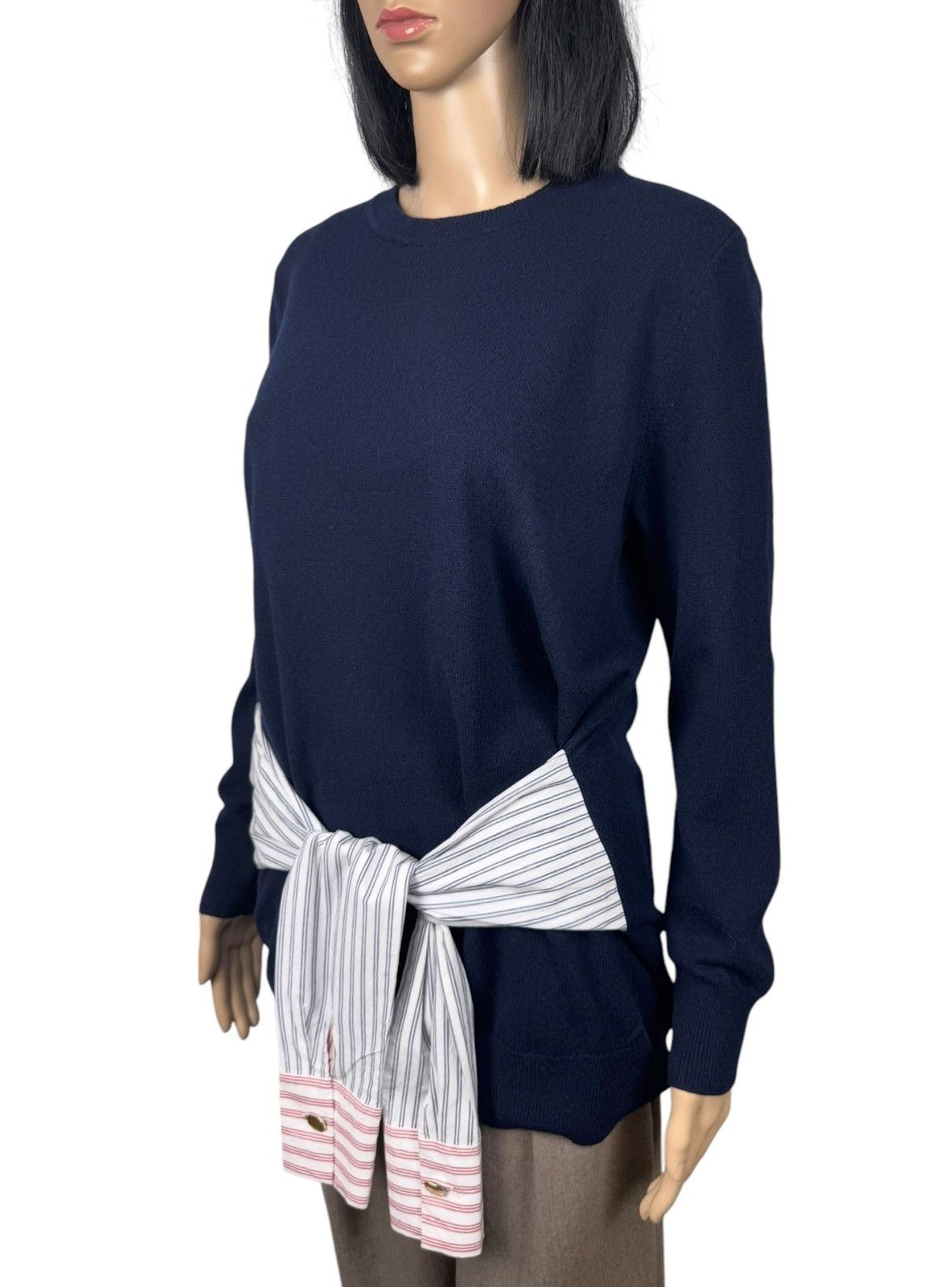 Sandro Sandro Suzanne Poplin-Trimmed Knit Sweater Wool-Cashmere 1 Size S / US 4 / IT 40 - 4 Thumbnail
