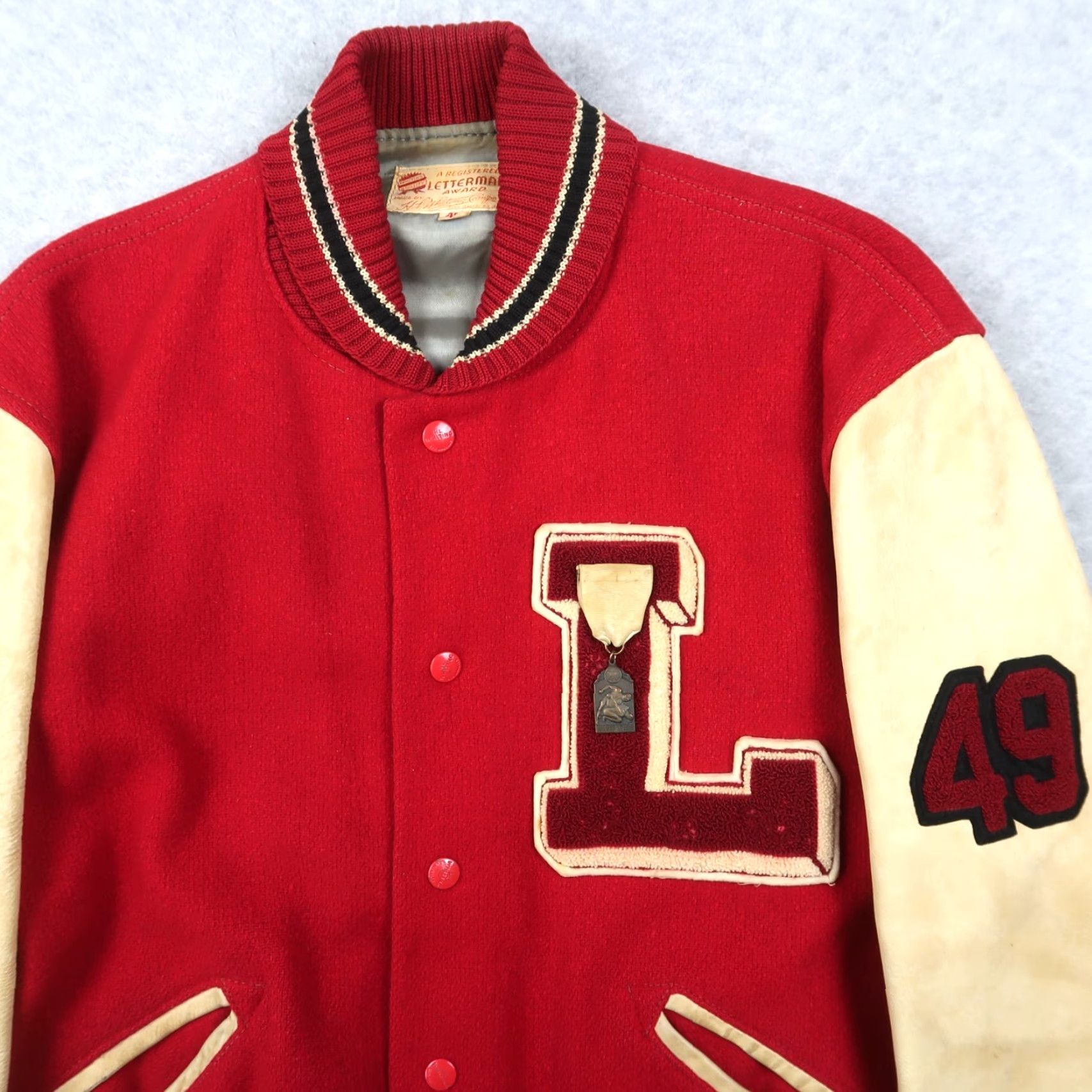 CO VINTAGE HL Whiting Co Varsity Jacket Red 60s Size 46 Wool Nylon Satin Leather Look Letterman Mens Size US S / EU 44-46 / 1 - 3 Thumbnail
