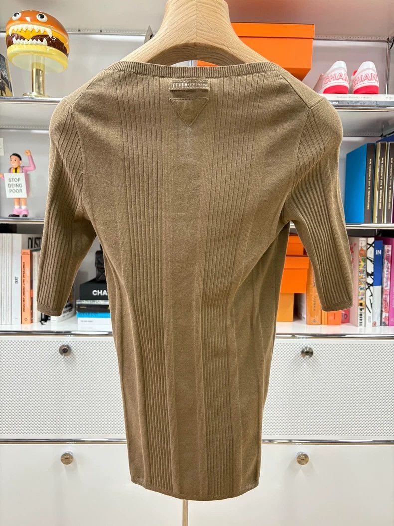 Prada Prada Beige Ribbed Cotton Knit Top-2506 Size S / US 4 / IT 40 - 4 Thumbnail