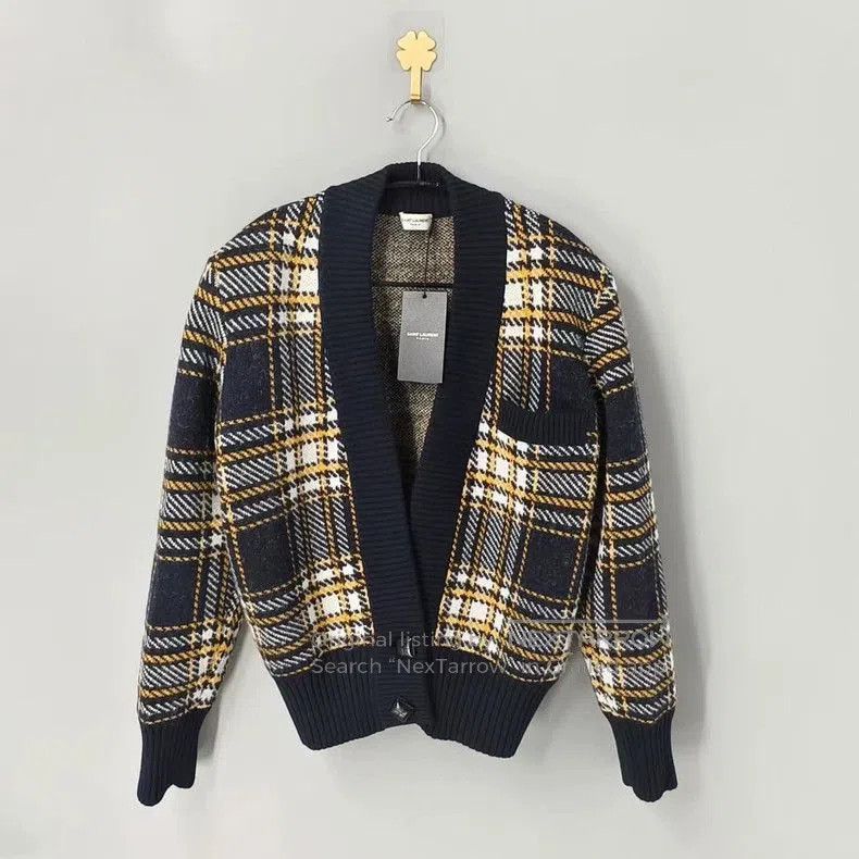 Saint Laurent Paris Saint Laurent Plaid Knit Cardigan. Size US L / EU 52-54 / 3 - 1 Thumbnail