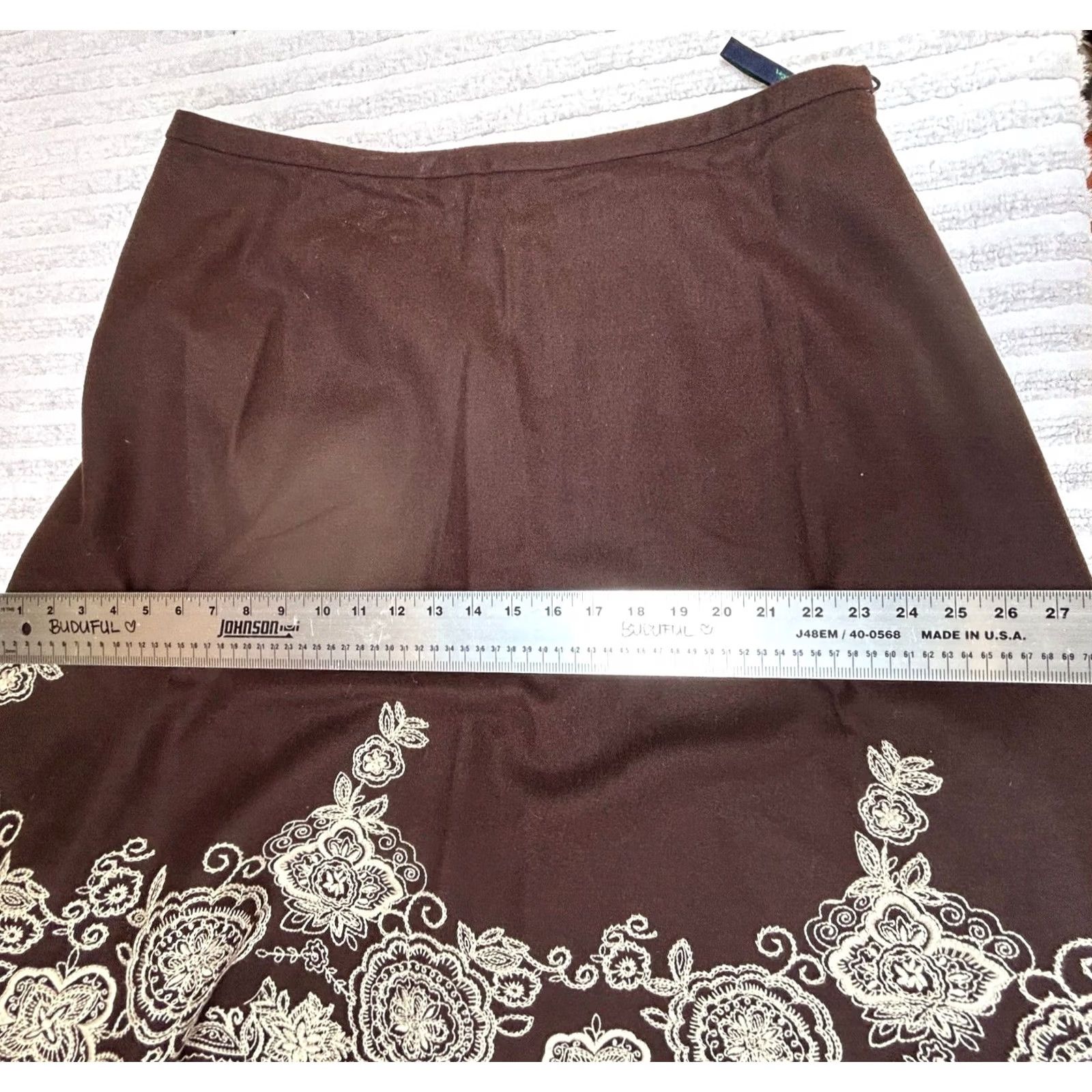 Boden Boden Skirt Women 16R Wool Blend Brown White Floral Embroidered A-Line Midi Lined ZIP Update: 16R Size 38" / US 16 / IT 52 - 4 Thumbnail