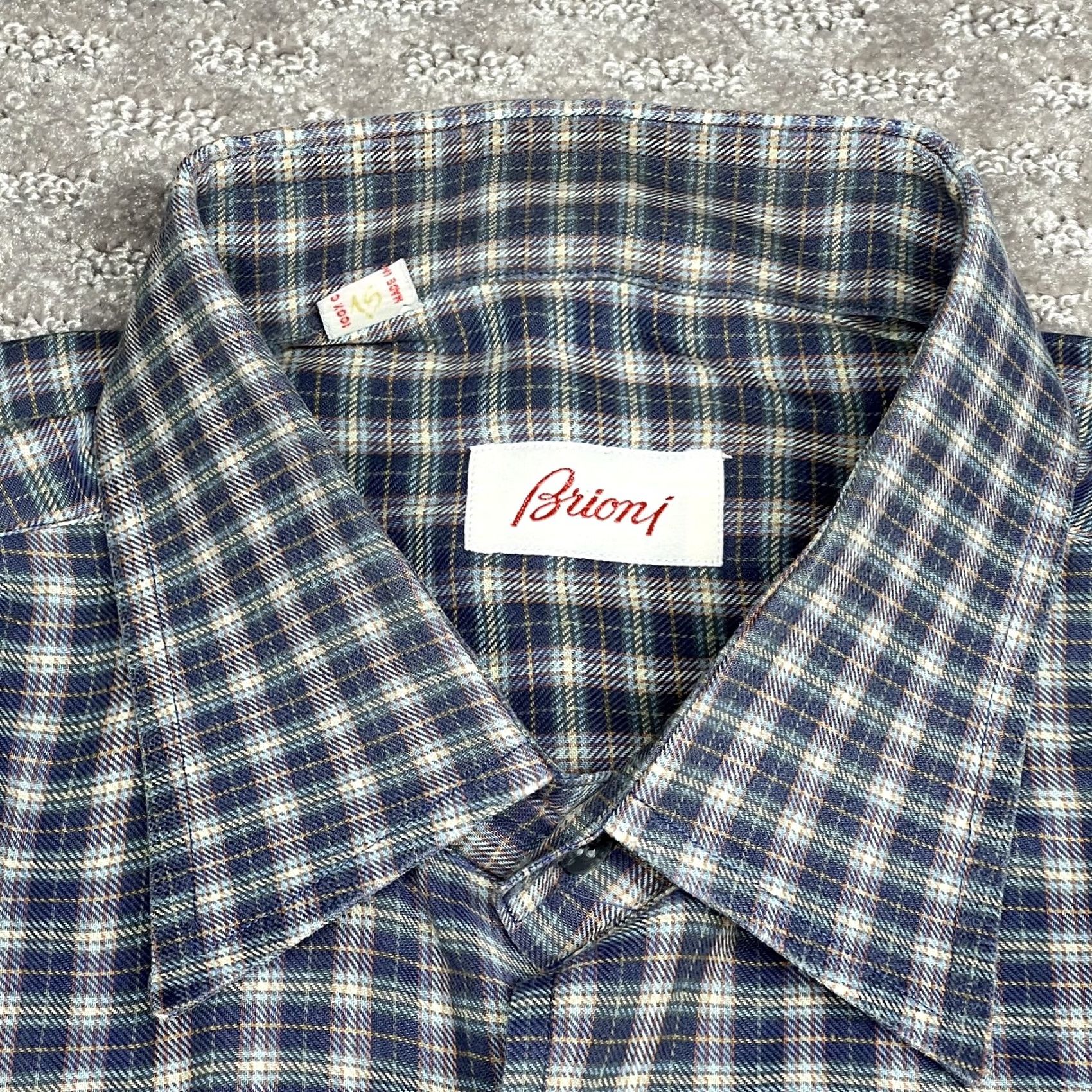 Brioni Brioni Shirt Cotton Plaid Button Up Long Sleeve Blue Made Italy Mens Medium Size US M / EU 48-50 / 2 - 3 Thumbnail