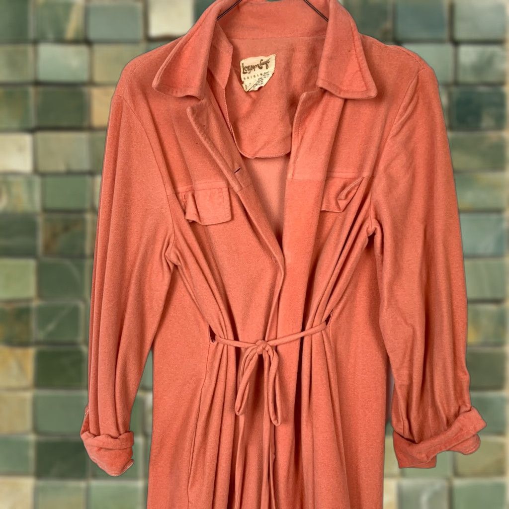 Velour VINTAGE Lounge Craft Shirt Empire Waist Velour Coral 1950s M Casual Womens/Mens Size M / US 6-8 / IT 42-44 - 1 Thumbnail