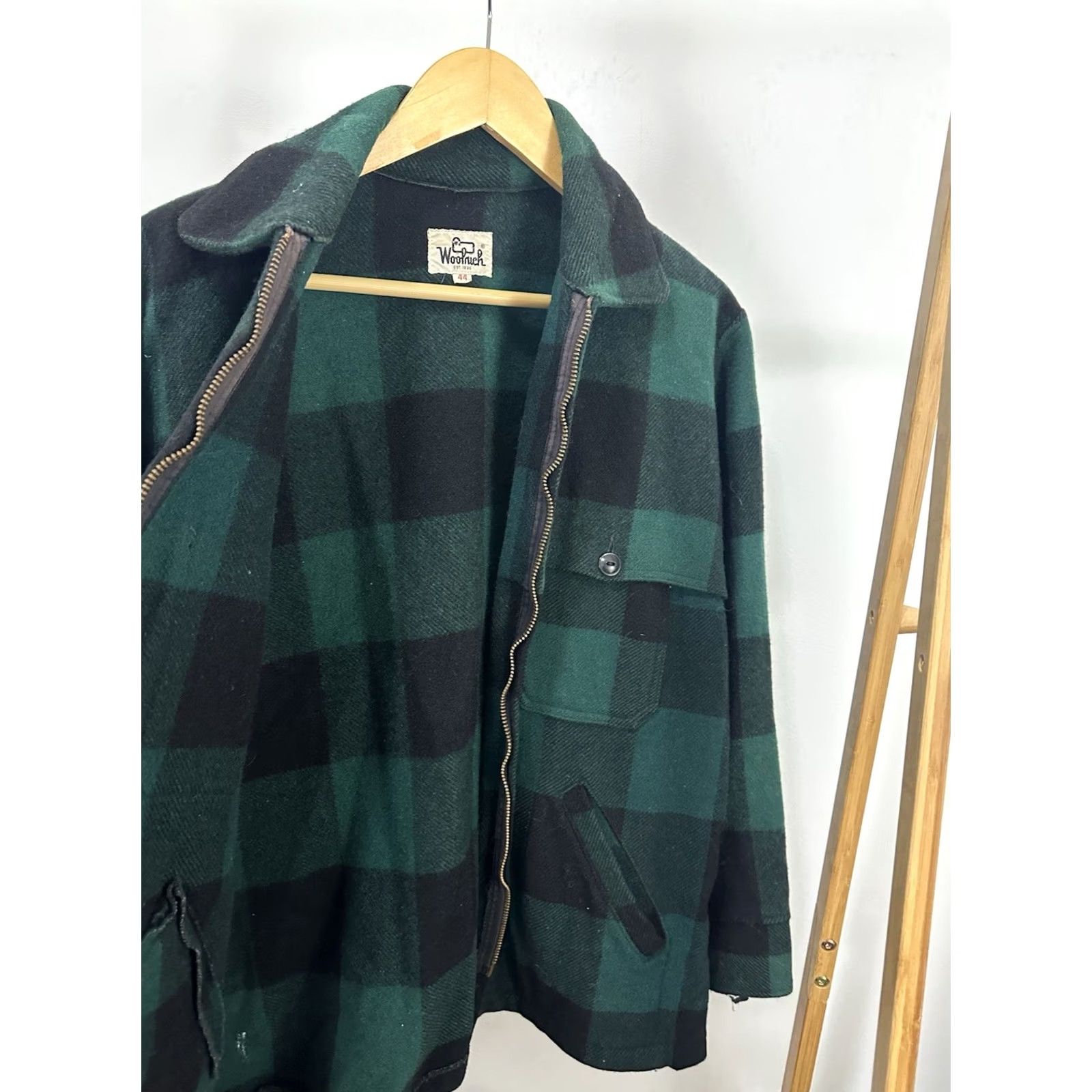 Vintage VTG 60s Woolrich Wool Green Buffalo Plaid Full Zip Mackinaw Shacket Size 44 Mens Wool Jacket Size US S / EU 44-46 / 1 - 5 Thumbnail