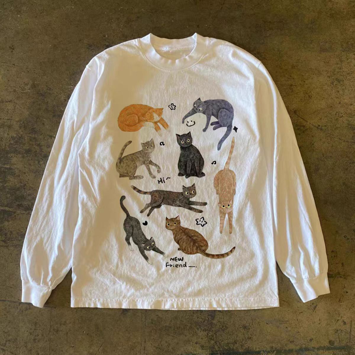 Japanese Brand White washed vintage cat print long-sleeved t-shirt Size US M / EU 48-50 / 2 - 1 Thumbnail