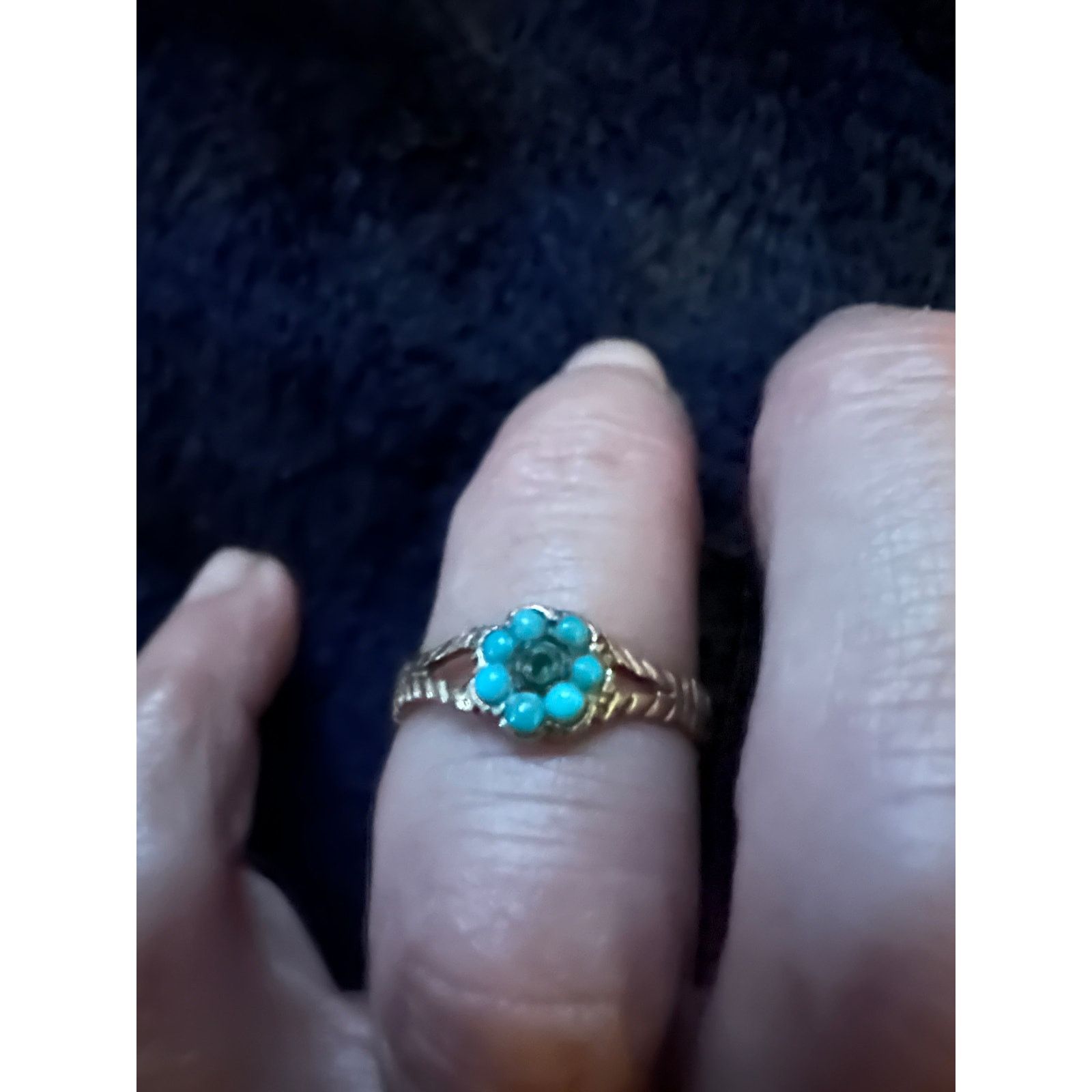 Other ANTIQUE VICTORIAN 14K TURQUOISE EMERALD FORGET ME NOT RING Size ONE SIZE - 2 Thumbnail