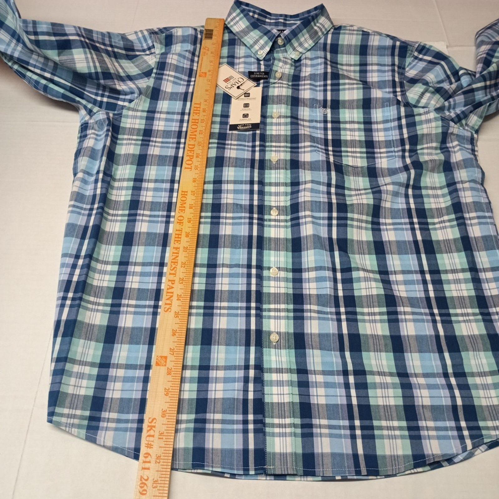 Chaps CHAPS Plaid Shirt Mens XL Lilac Blue Multi Easy Care Stretch Size US XL / EU 56 / 4 - 7 Thumbnail