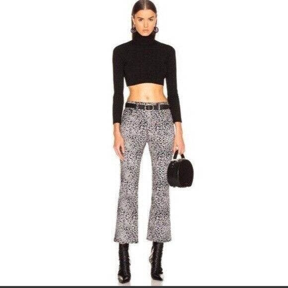 Rag Bone Hana Jeans Gray High Rise Velvet Cheetah Bootcut Cr