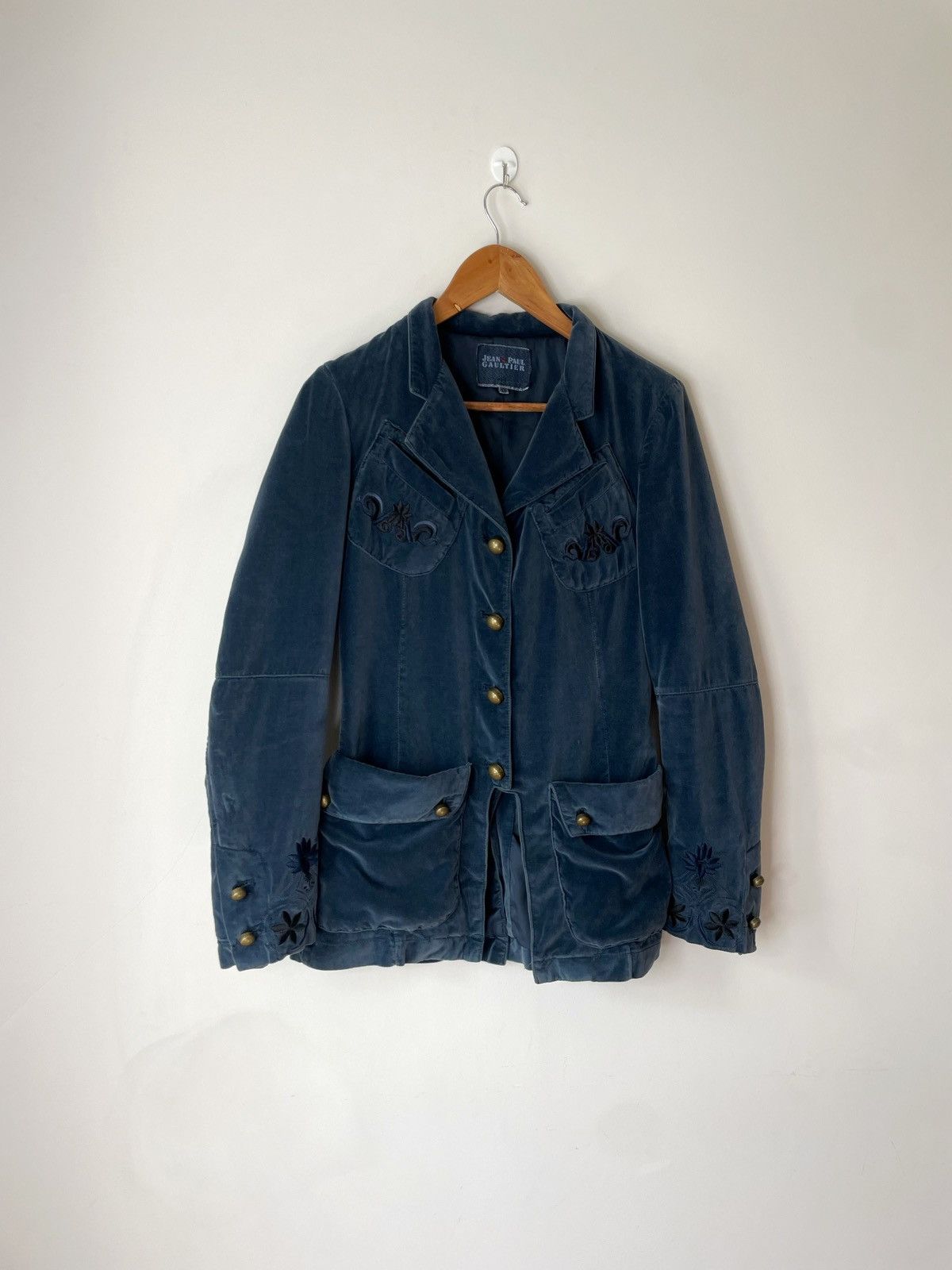 Jean Paul Gaultier Jean Paul Gaultier Velour Blue Flowers Gold Buttons Blazer Size M / US 6-8 / IT 42-44 - 1 Thumbnail