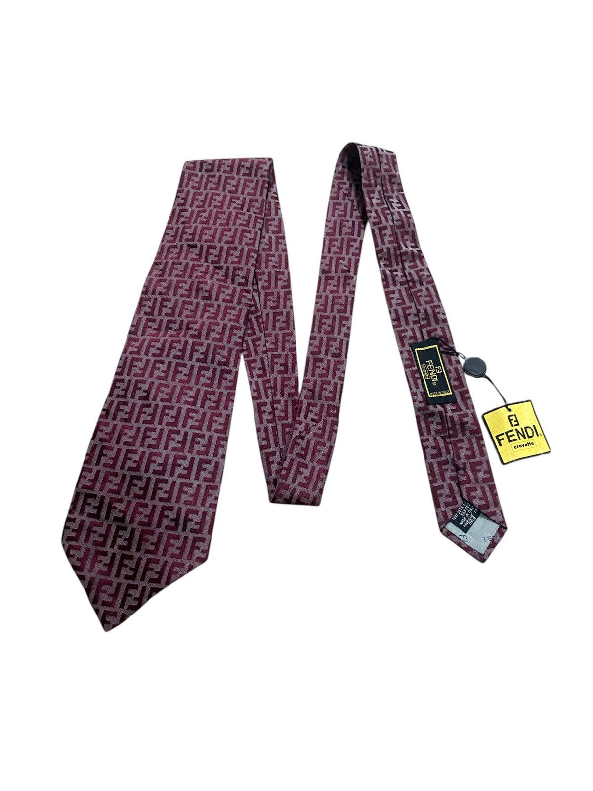 Fendi Vintage Fendi FF Monogram Silk Necktie Burgundy Designer Tie Size ONE SIZE - 2 Thumbnail
