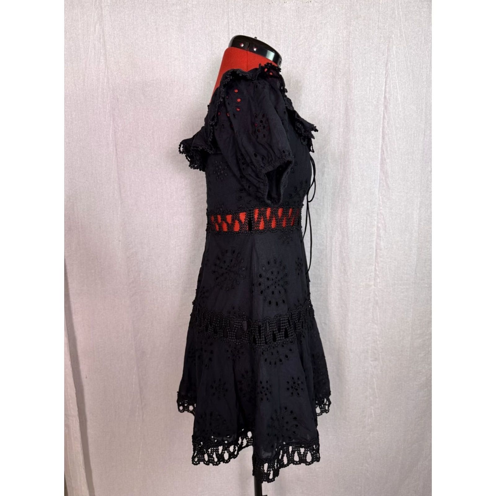 Vintage VINTAGE BANJUL Dress Womens Size Medium Black Lace Ruffle Mini Goth Cotton D915 Size M / US 6-8 / IT 42-44 - 5 Thumbnail