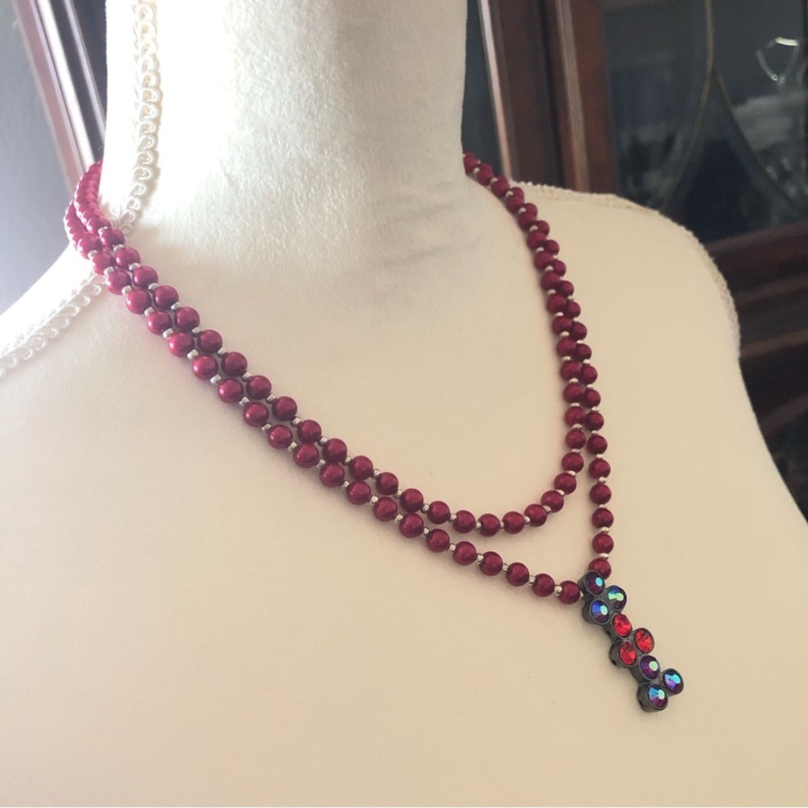 Handmade Handcrafted red Czech Pearl genuine ruby necklace Size ONE SIZE - 3 Thumbnail